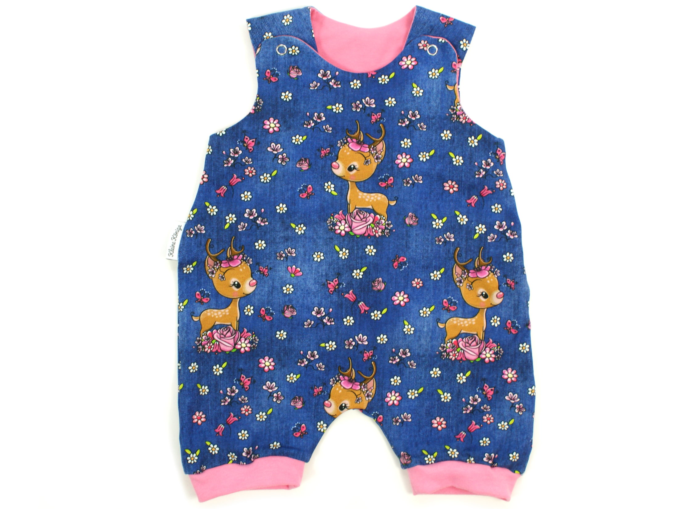 Baby Kurzstrampler Reh "Bloomy Bambi" jeansblau pink