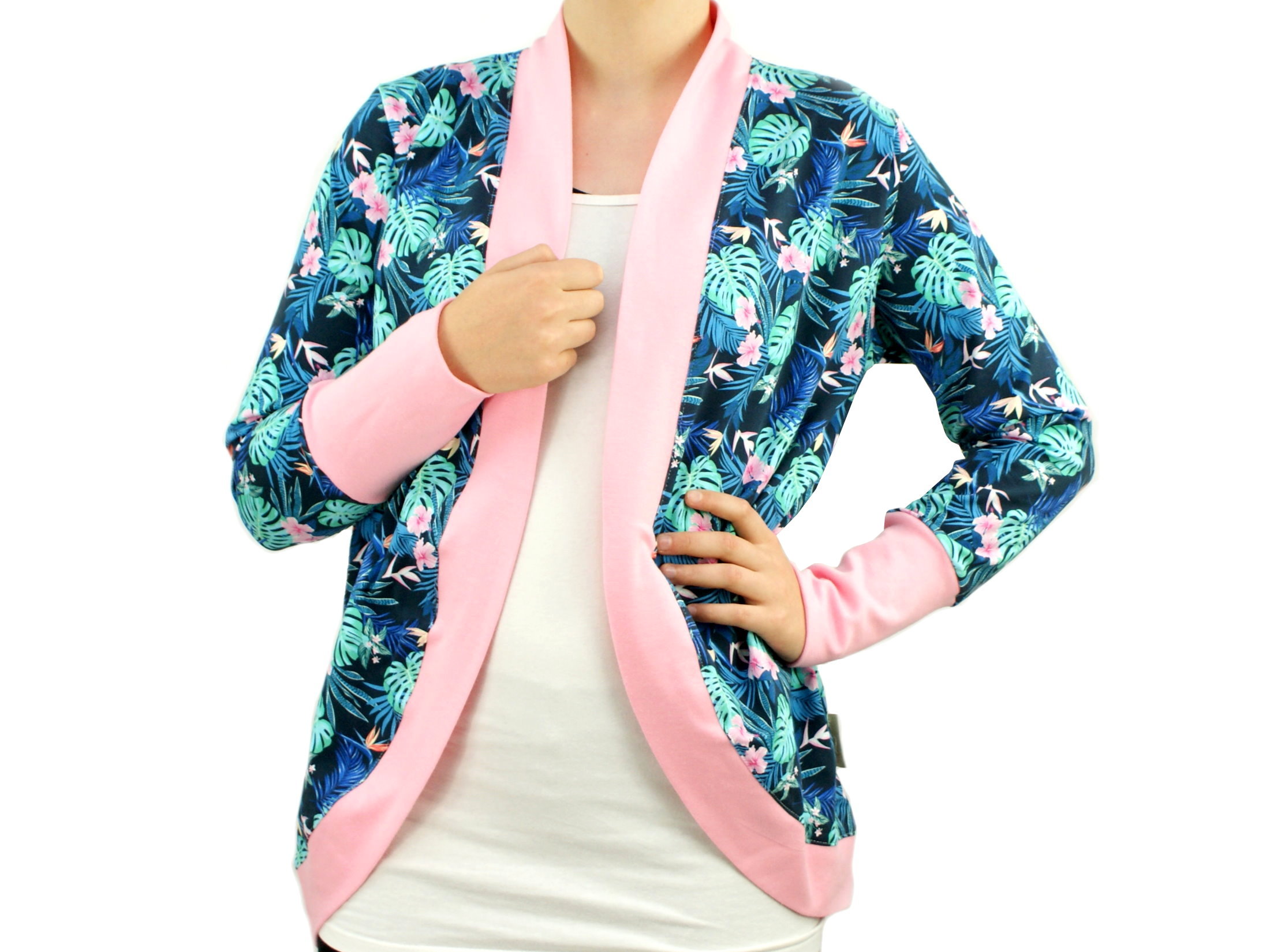 Damenjacke Cardigan  "Tropic" marineblau rosa