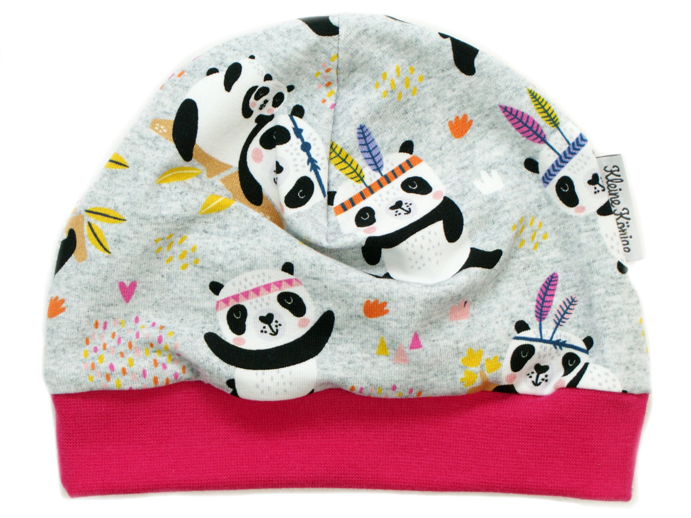 Kindermütze Boho "Panda" hellgrau