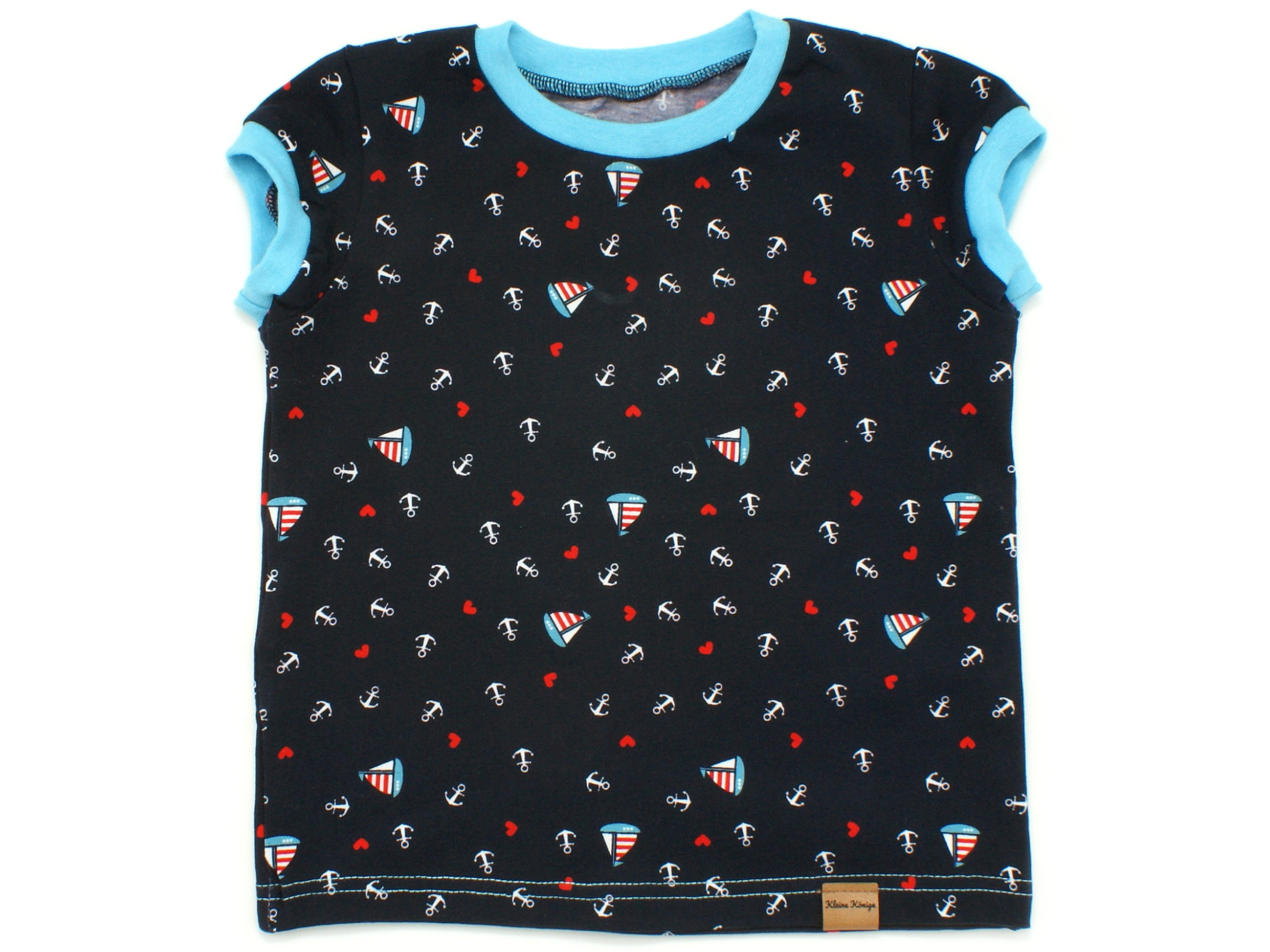 Kinder T-Shirt Allover Anker "Segelliebe" marineblau türkis