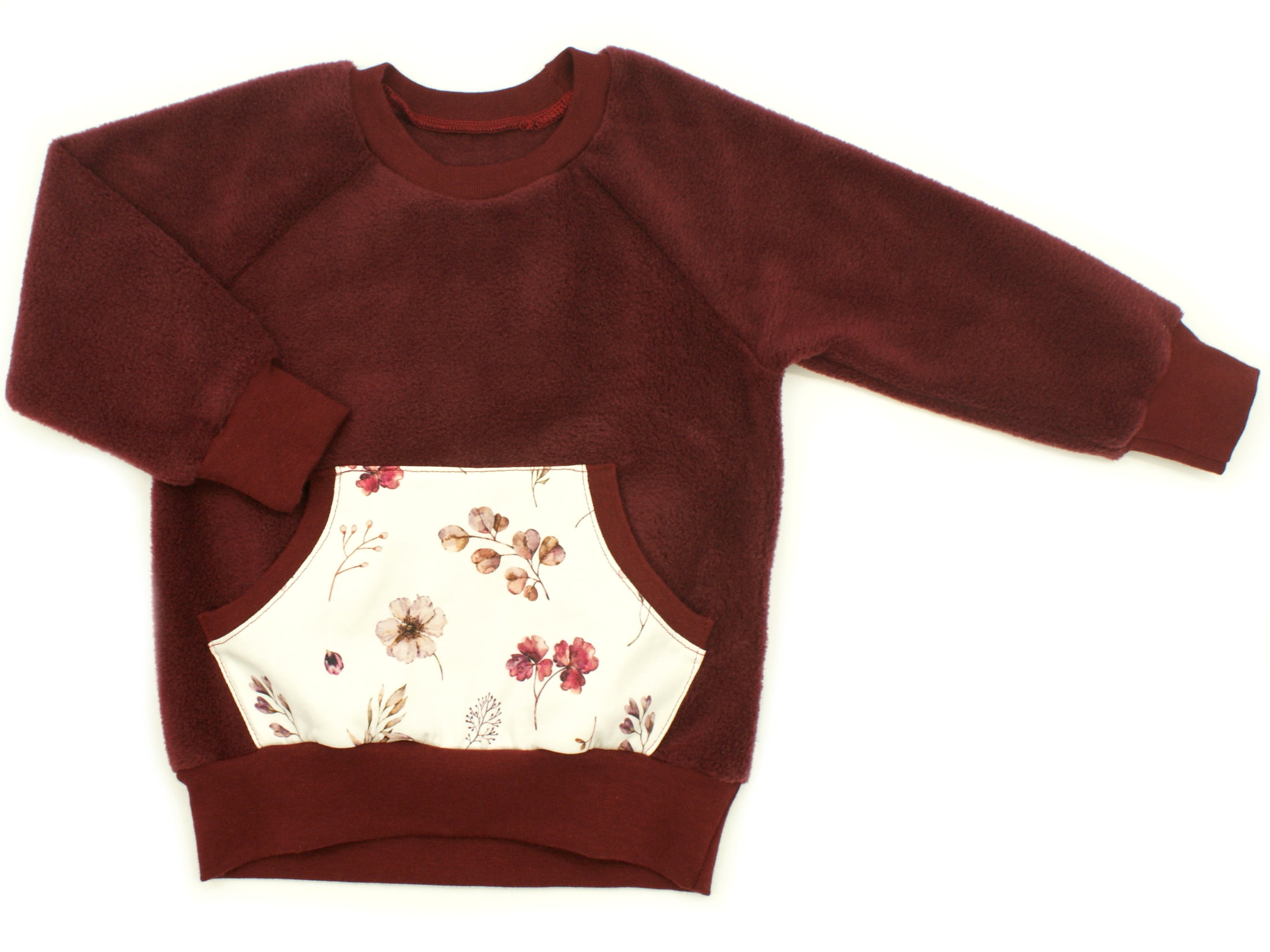 Kinder Fleecepullover mit Tasche "Berry Blossom" weinrot
