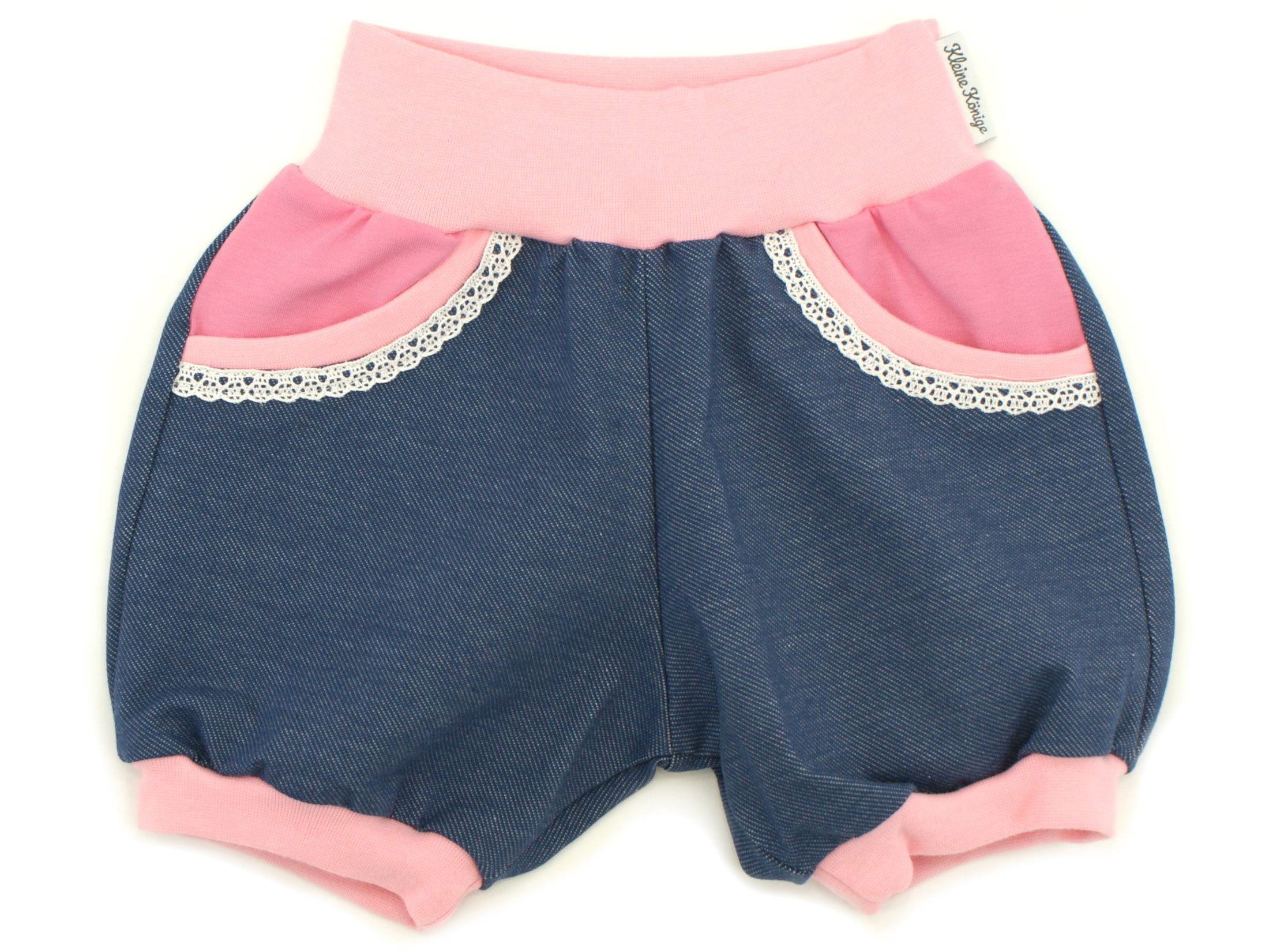 Kinder Sommer Shorts mit Taschen Jeansjersey blau rosa