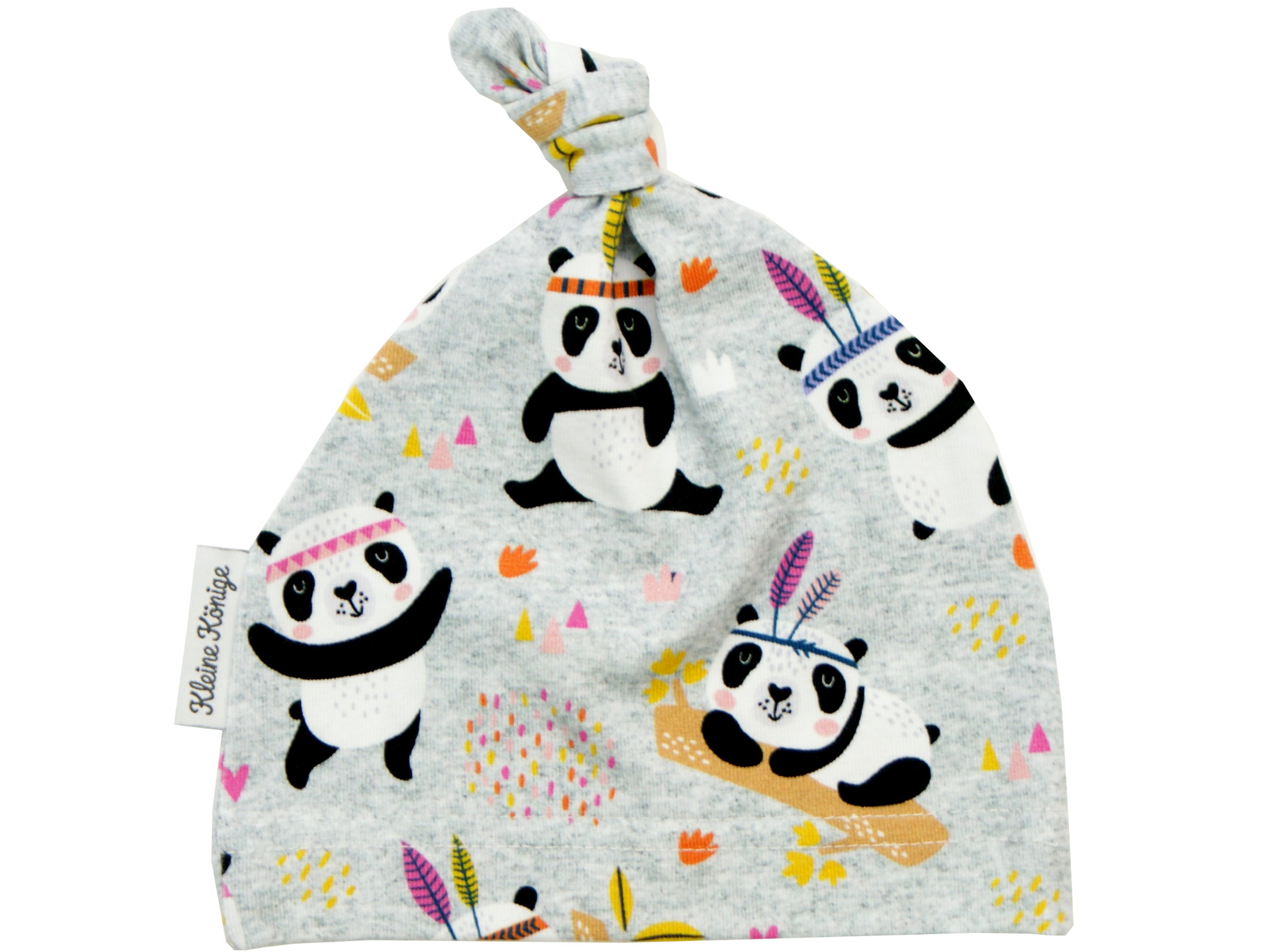 Babymütze Knotenmütze Boho "Panda" hellgrau