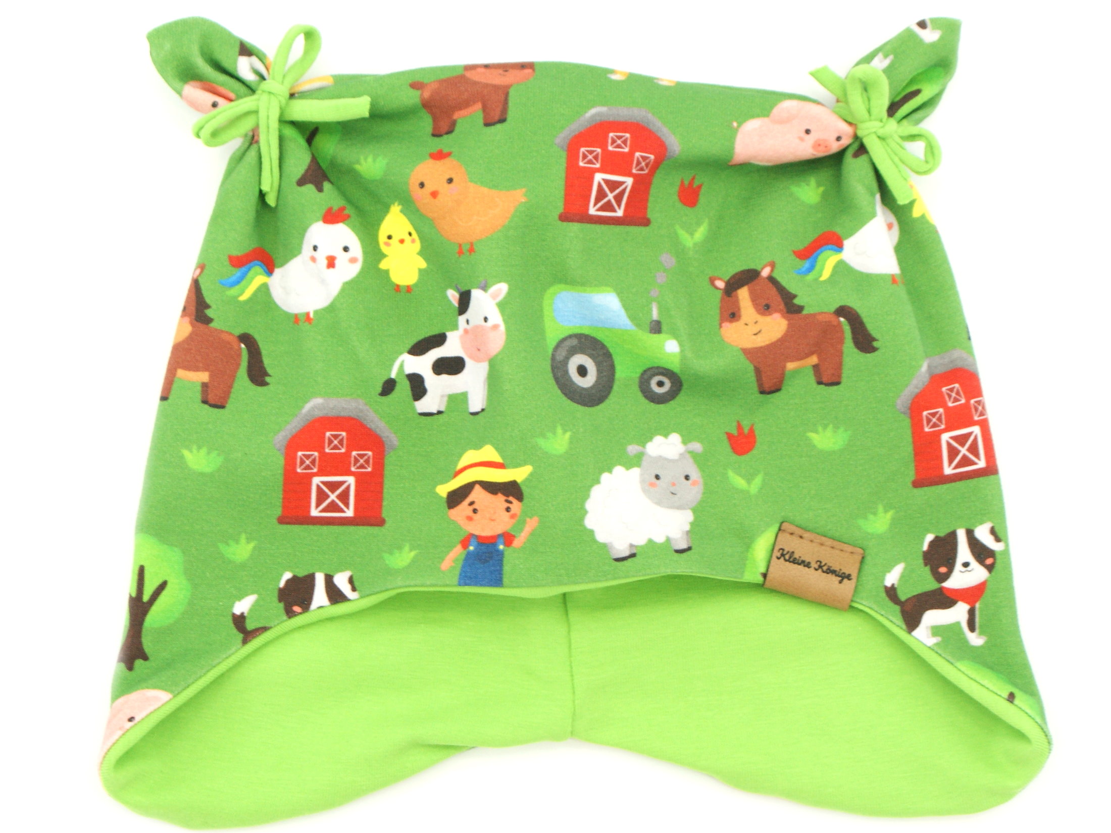 Kindermütze mit Teddyohren "Happy Farm" grün