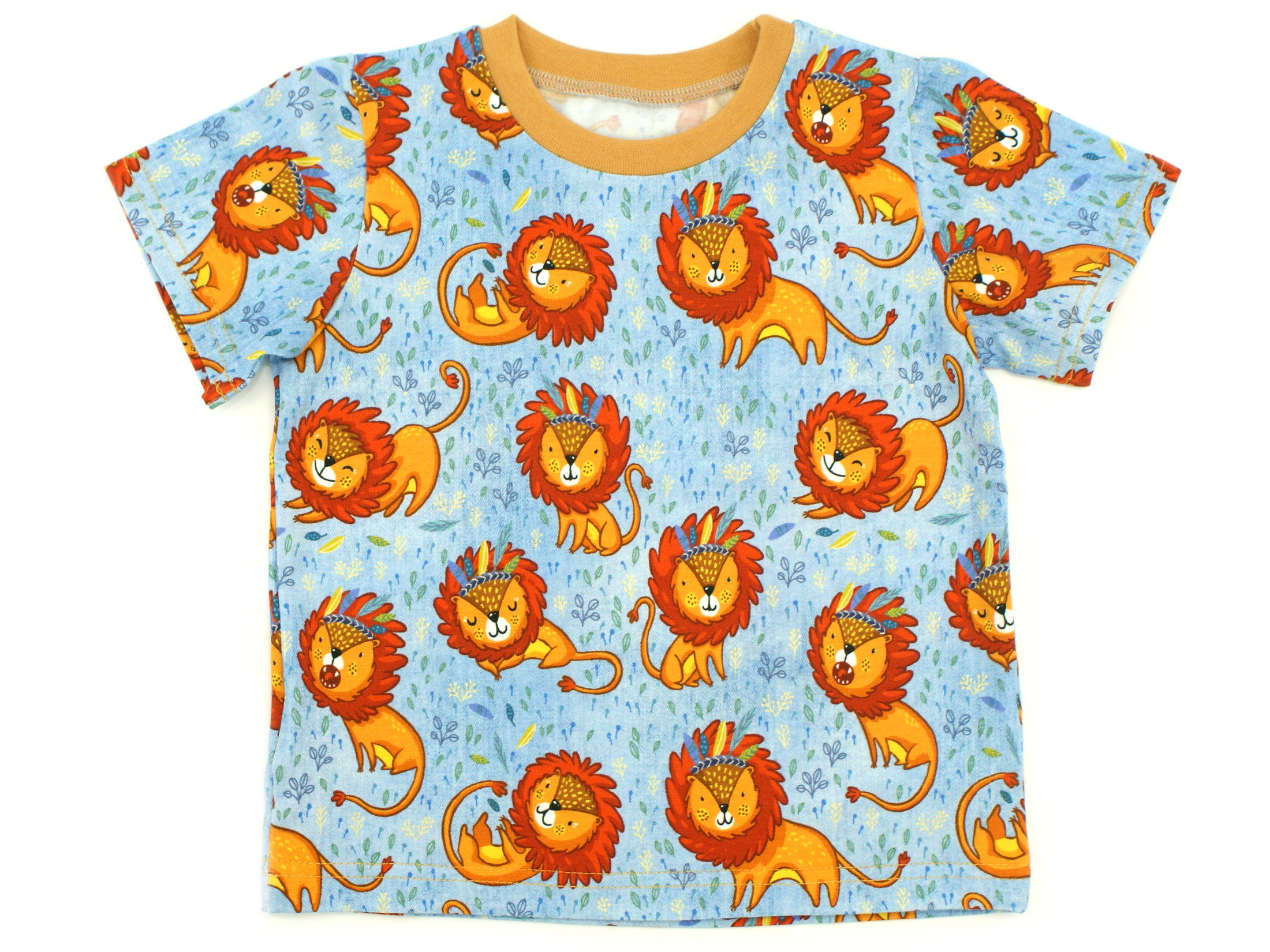 Kinder T-Shirt Löwe "Häuptling Leo" hellblau camel