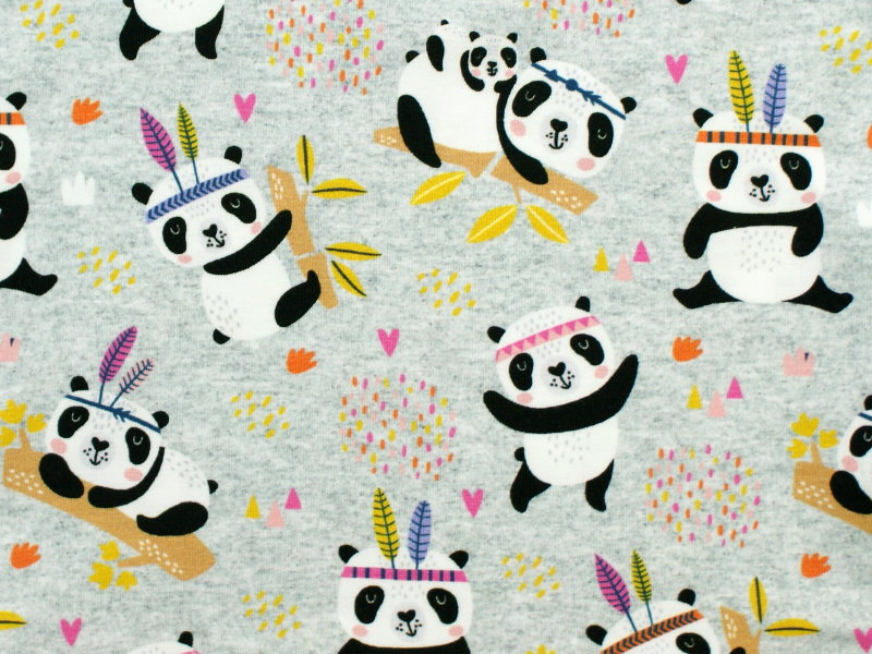Kinder Schlupfmütze Boho "Panda" hellgrau lila