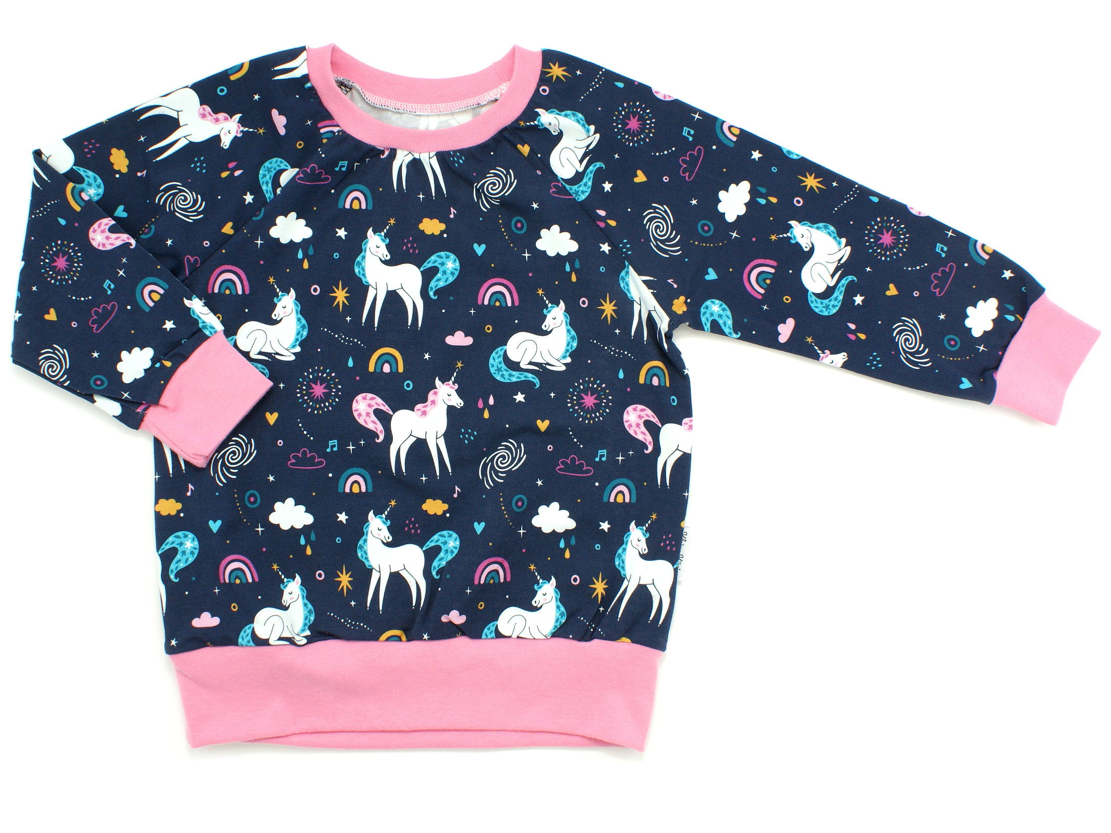 Kinder Pullover Shirt "Einhorn" marineblau rosa