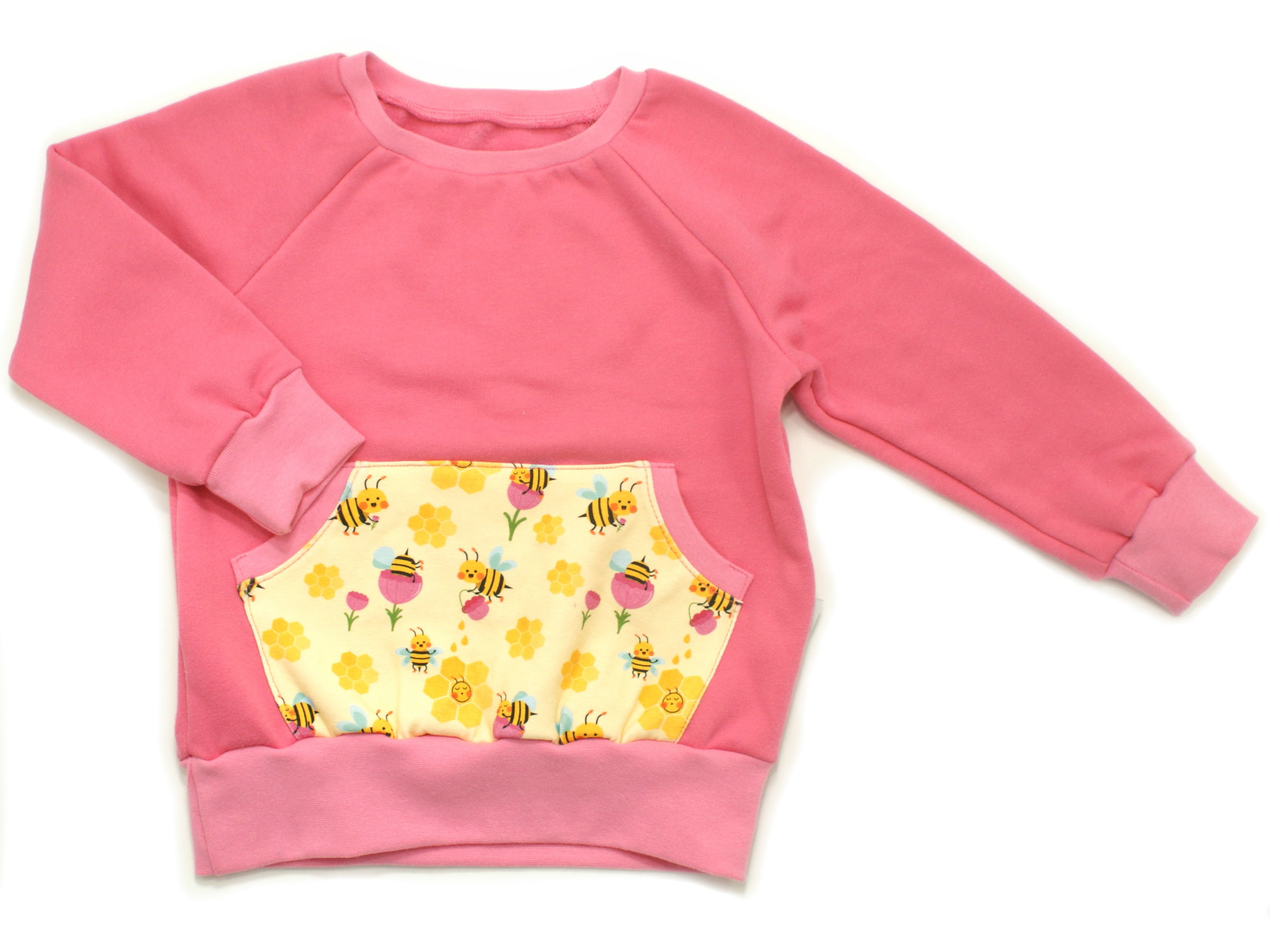 Kinder Pullover rosa mit Tasche "Honey Bee" gelb