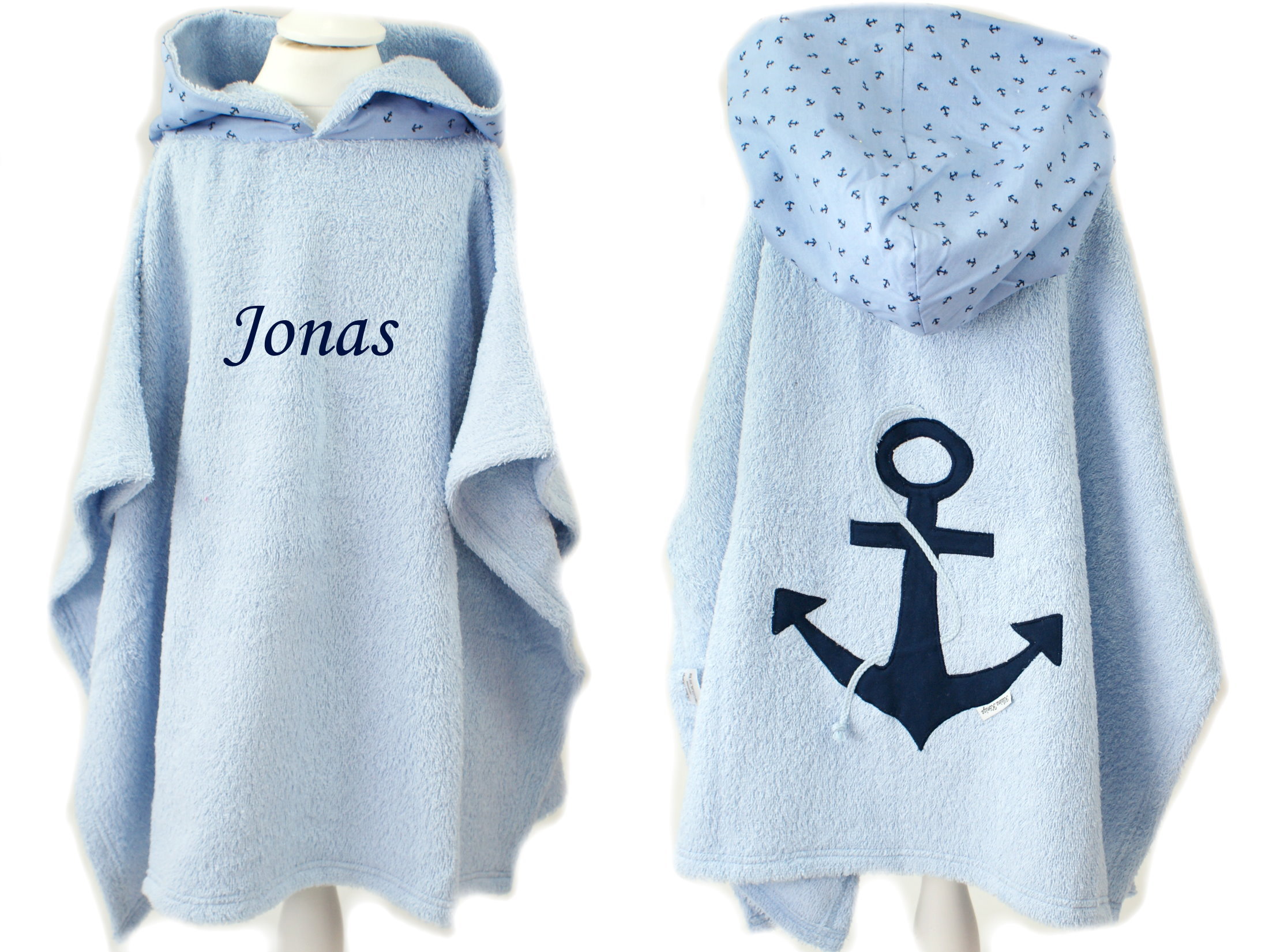 Baby Badetuch mit Namen bestickt Baby Bademantel personalisiert Blau Jungen NEU 