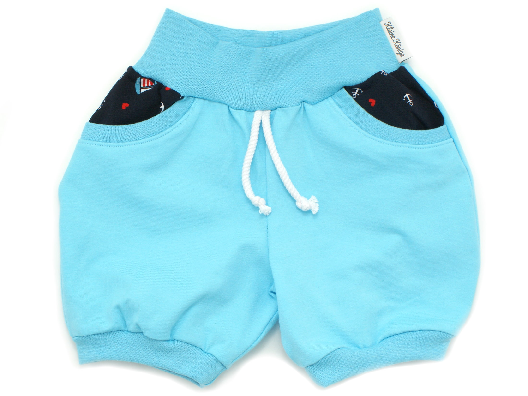 Kinder Sommer Shorts mit Taschen "Segelliebe" marineblau türkis