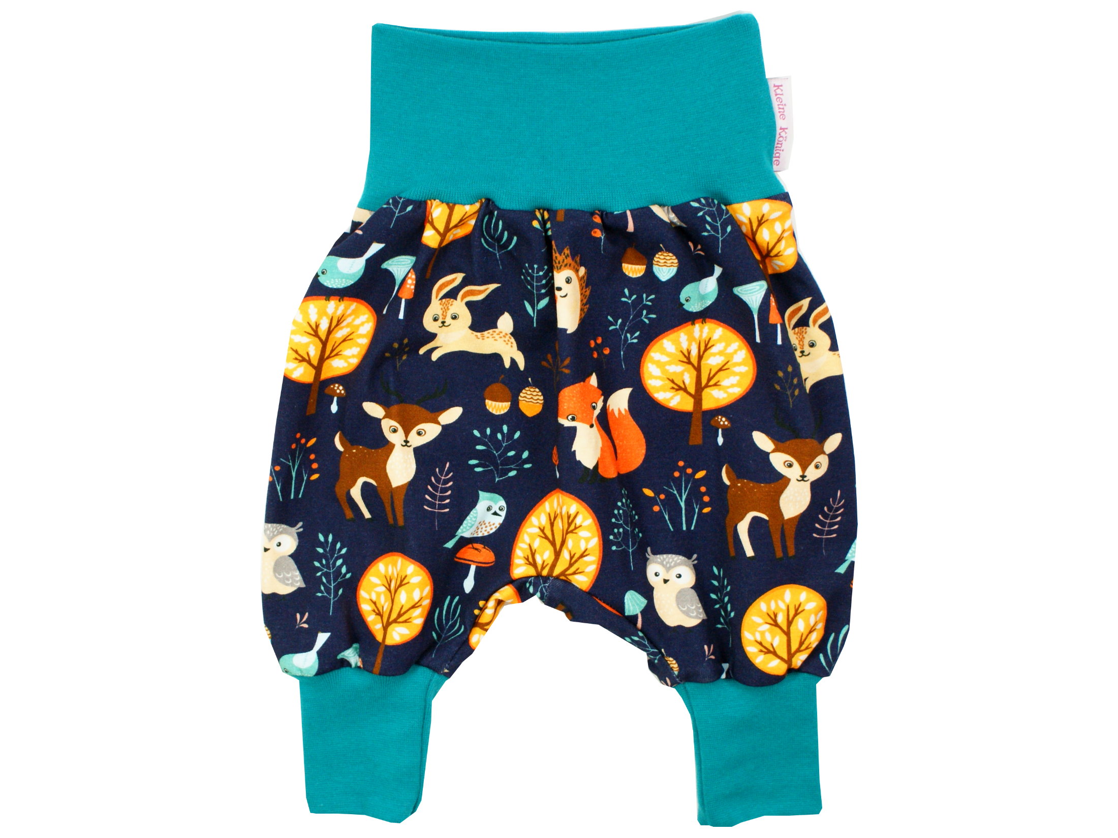 Kleine Könige Kurze Pumphose Baby Jungen Shorts · Modell Äffchen türkis braun · Ökotex 100 Zertifiziert · Größen 50-152