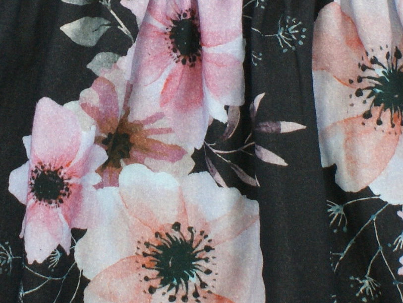 Musselin Kinderkleid mit Rüschen "Flowers" anthrazit zartrosa