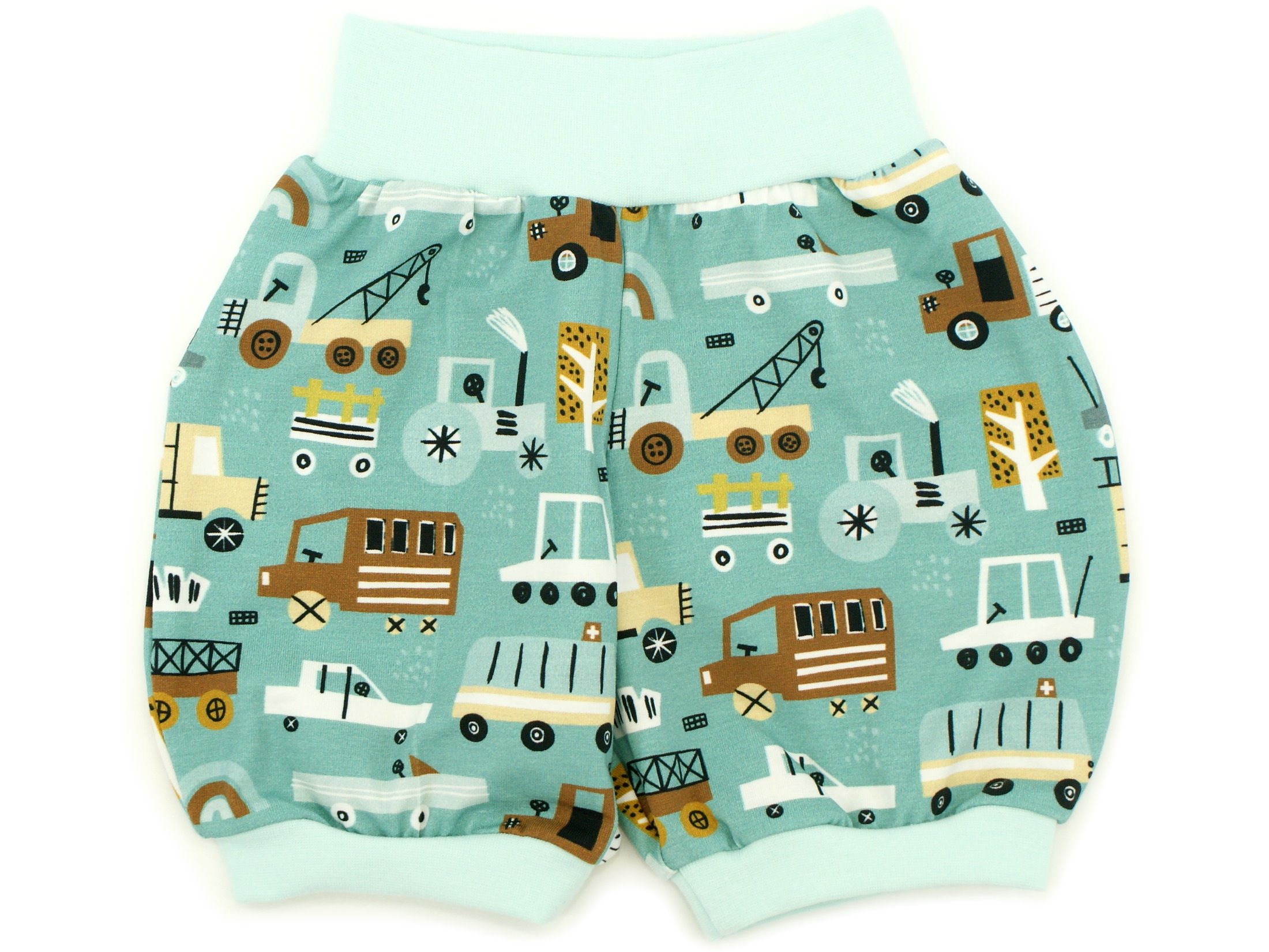 Kinder Sommer Shorts Autos "Forest Workers" aqua mint