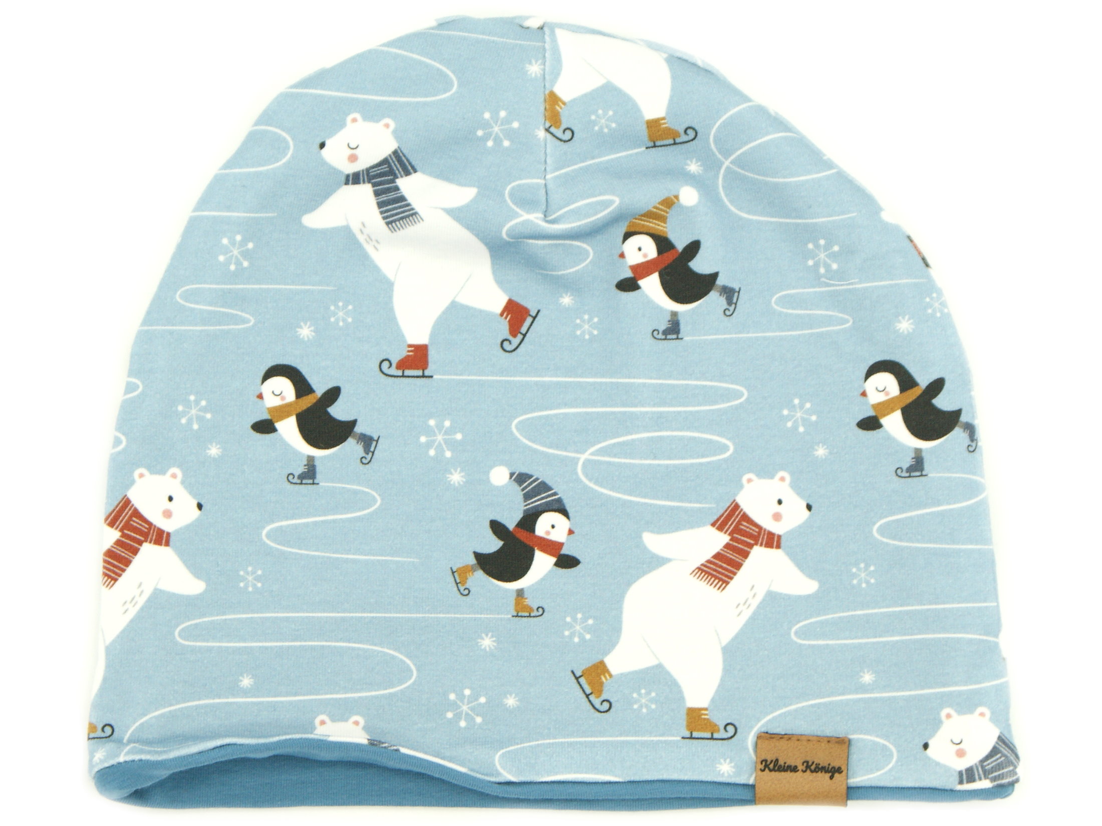 Kindermütze Beanie Eisbär Pinguin "Ice Skating" hellblau
