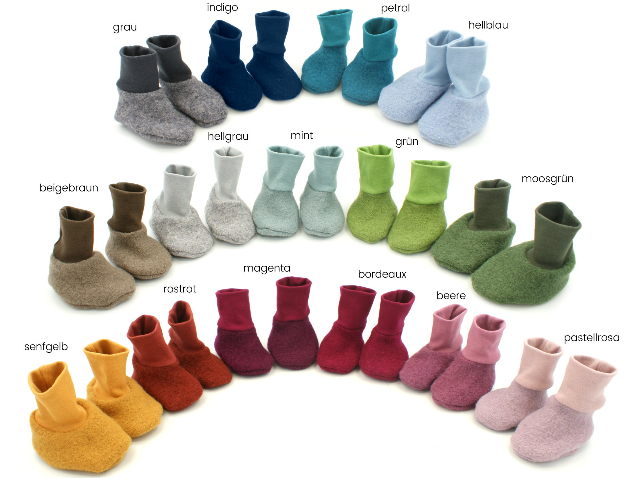 Walk Babyschuhe aus Wollwalk in 15 Farben