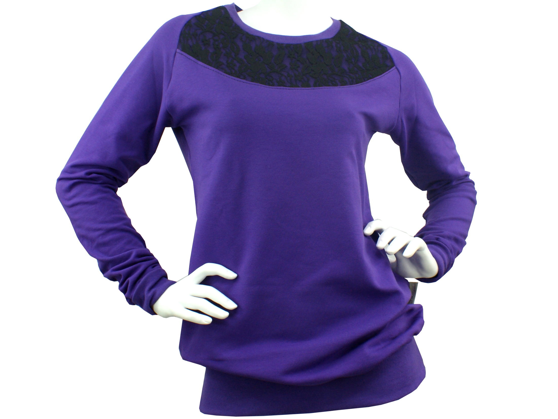 Damen Sweatshirt Pullover "Lace" lila schwarz mit Spitze