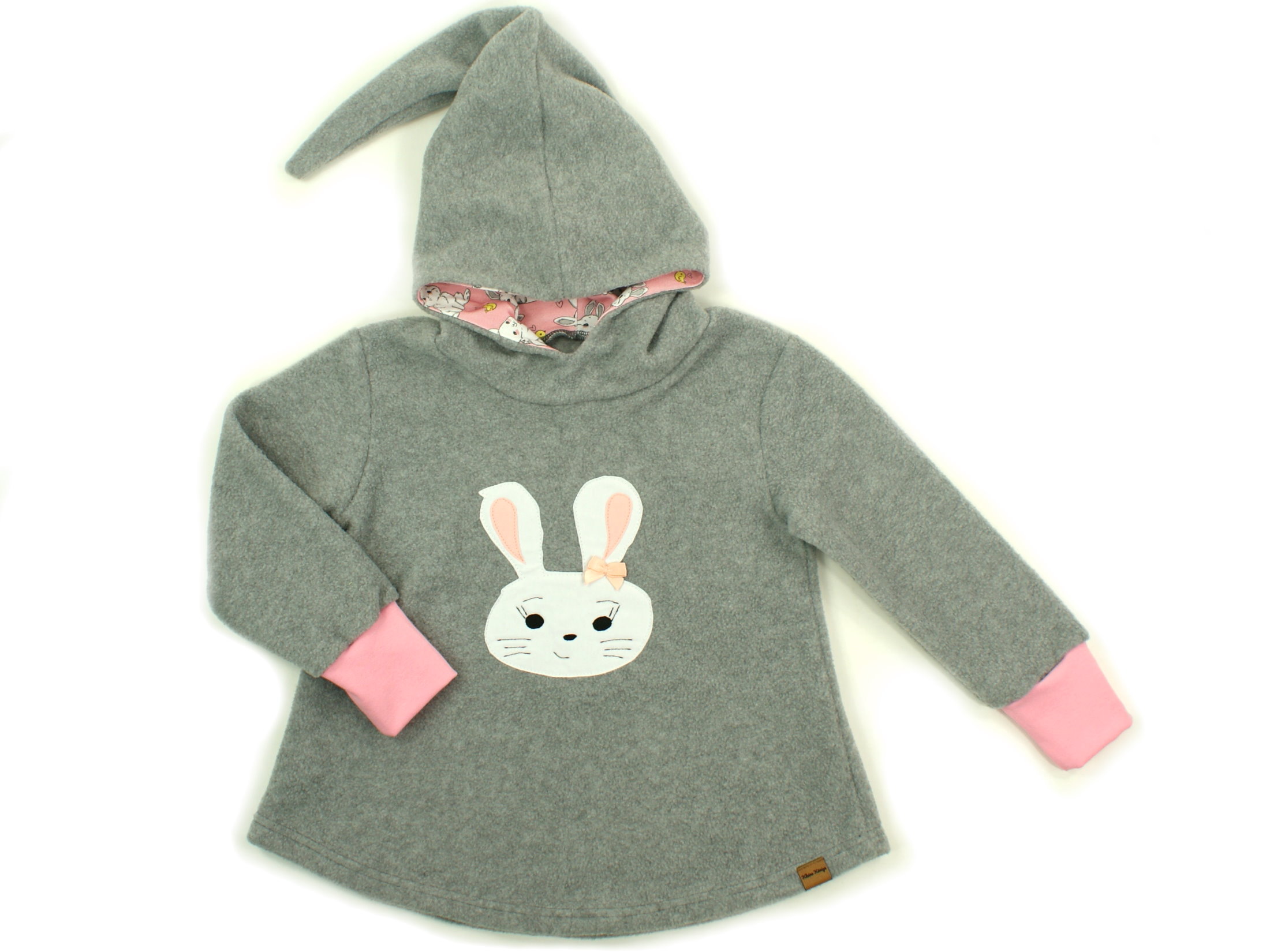 Kinder Fleecepullover mit Zipfelkapuze "Kleiner Hase" rosa