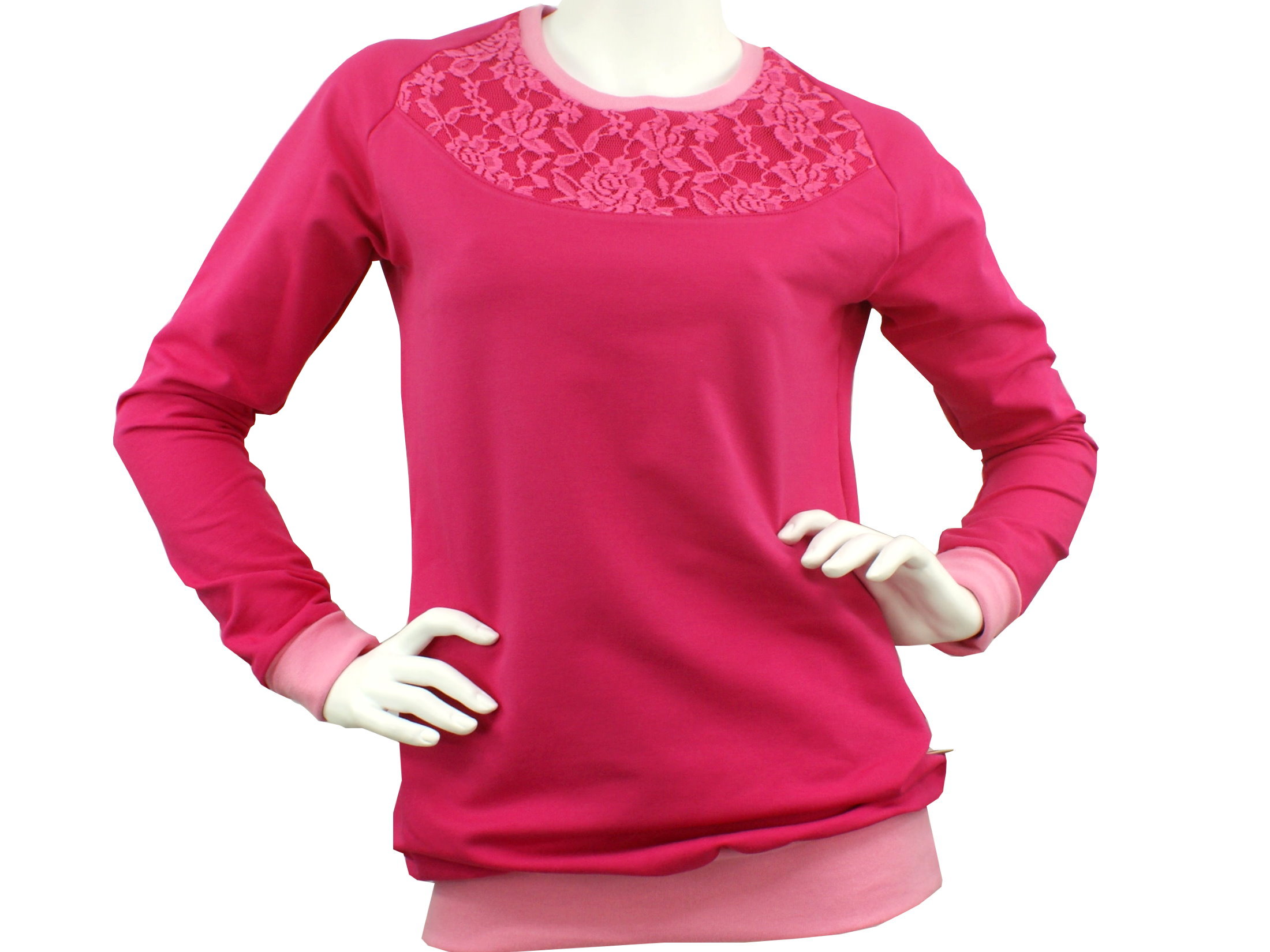 Damen Sweatshirt Pullover "Lace" pink mit Spitze