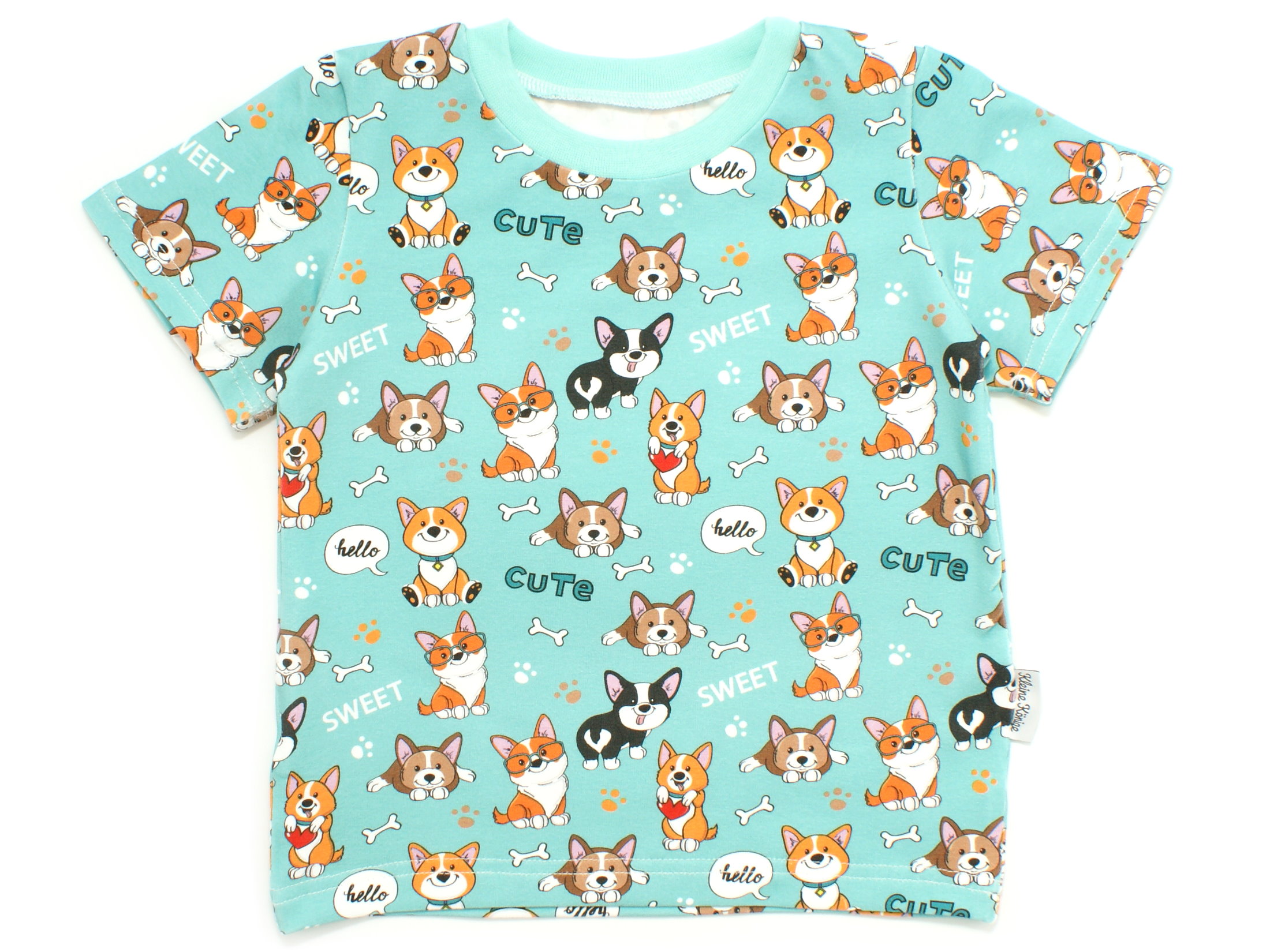 Kinder T-Shirt Hund "Cute Corgi" türkis braun