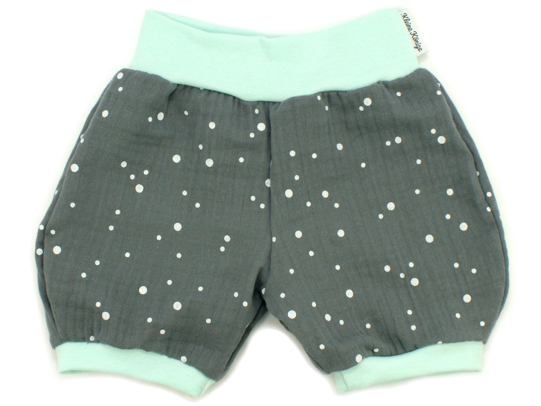 Musselin Kinder Shorts "White Dots" grau