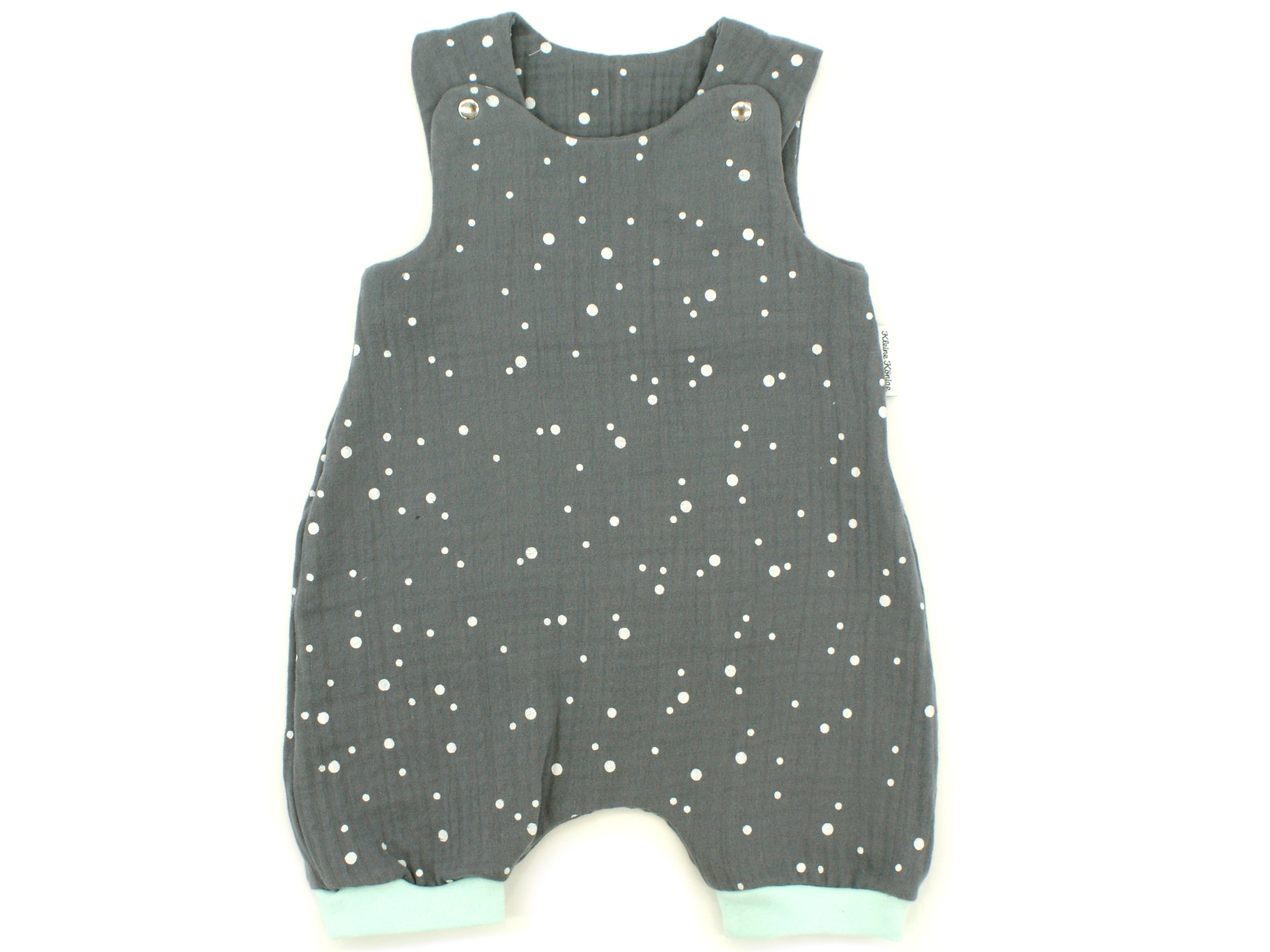 Musselin Baby Kurzstrampler "White Dots" grau aqua