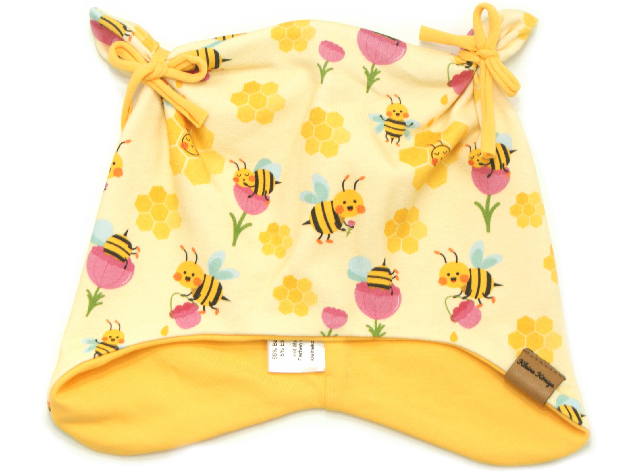 Kindermütze mit Teddyohren Biene "Honey Bee" gelb fuchsia