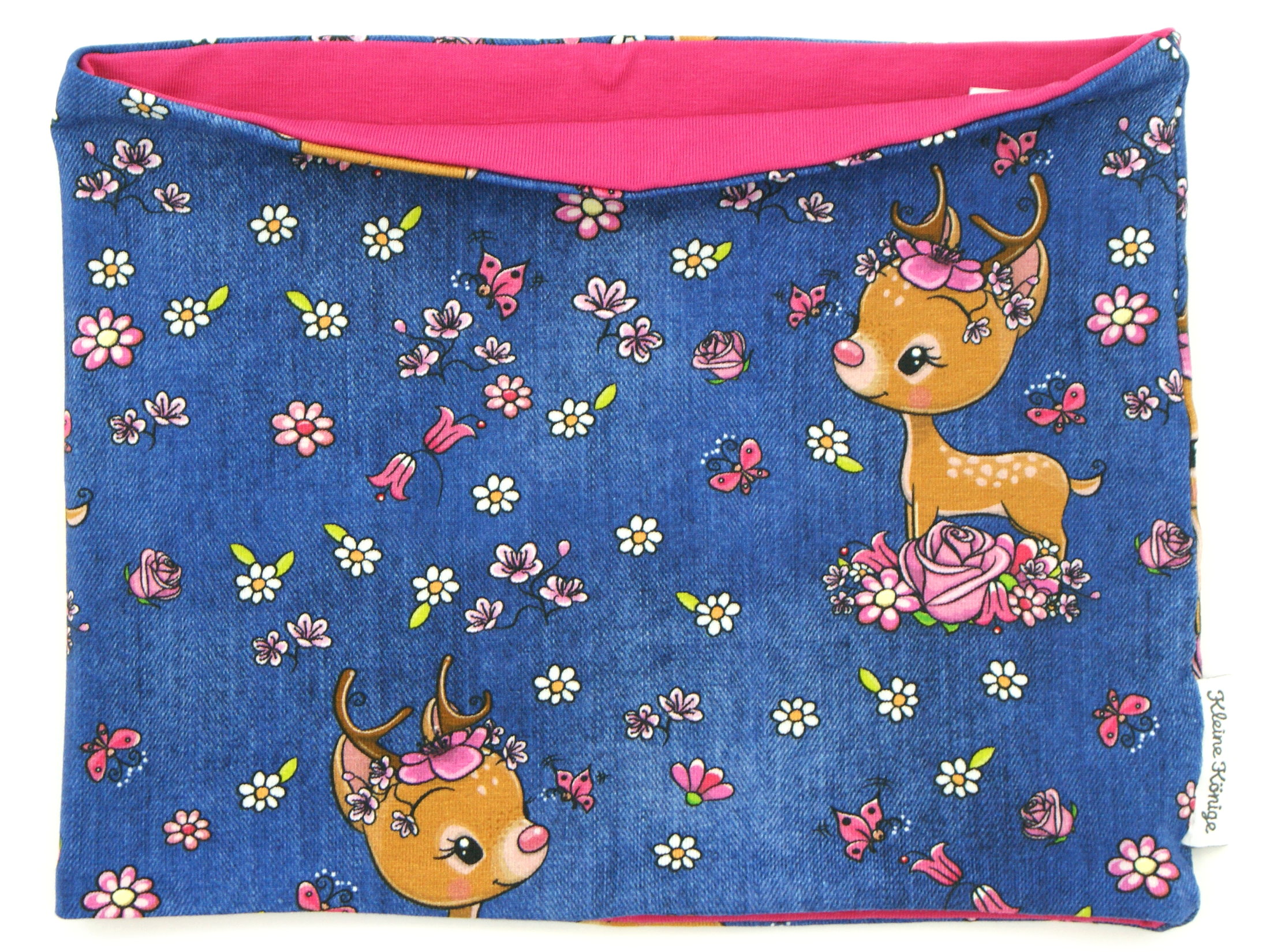Kinderloop Schal Reh "Bloomy Bambi" jeansblau pink