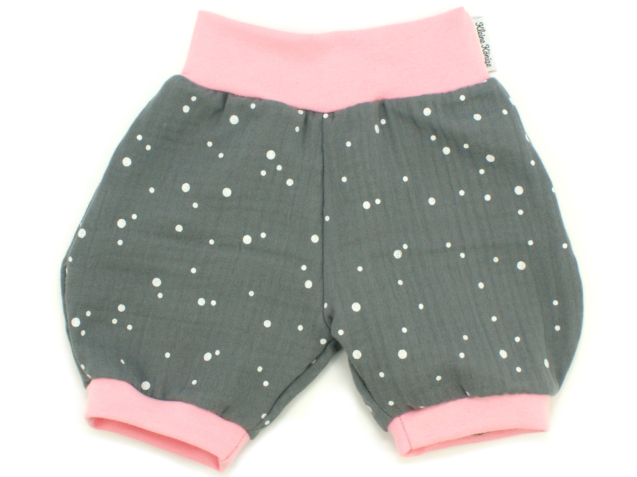 Musselin Kinder Shorts "White Dots" grau