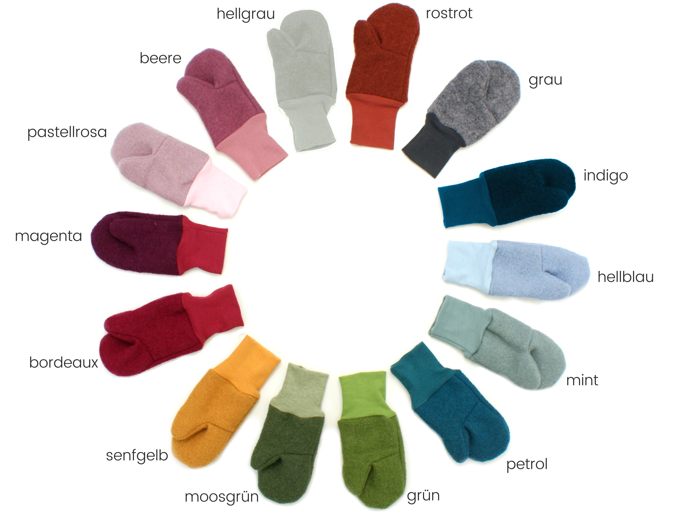 Walk Handschuhe aus Wollwalk in 15 Farben