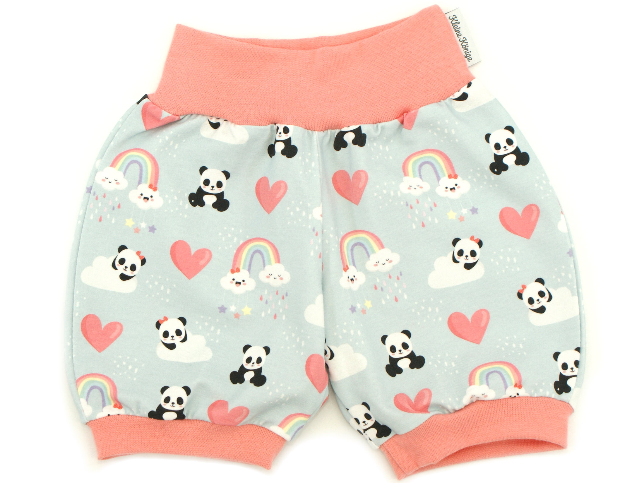 Kinder Sommer Shorts "Little Panda" hellblau apricot