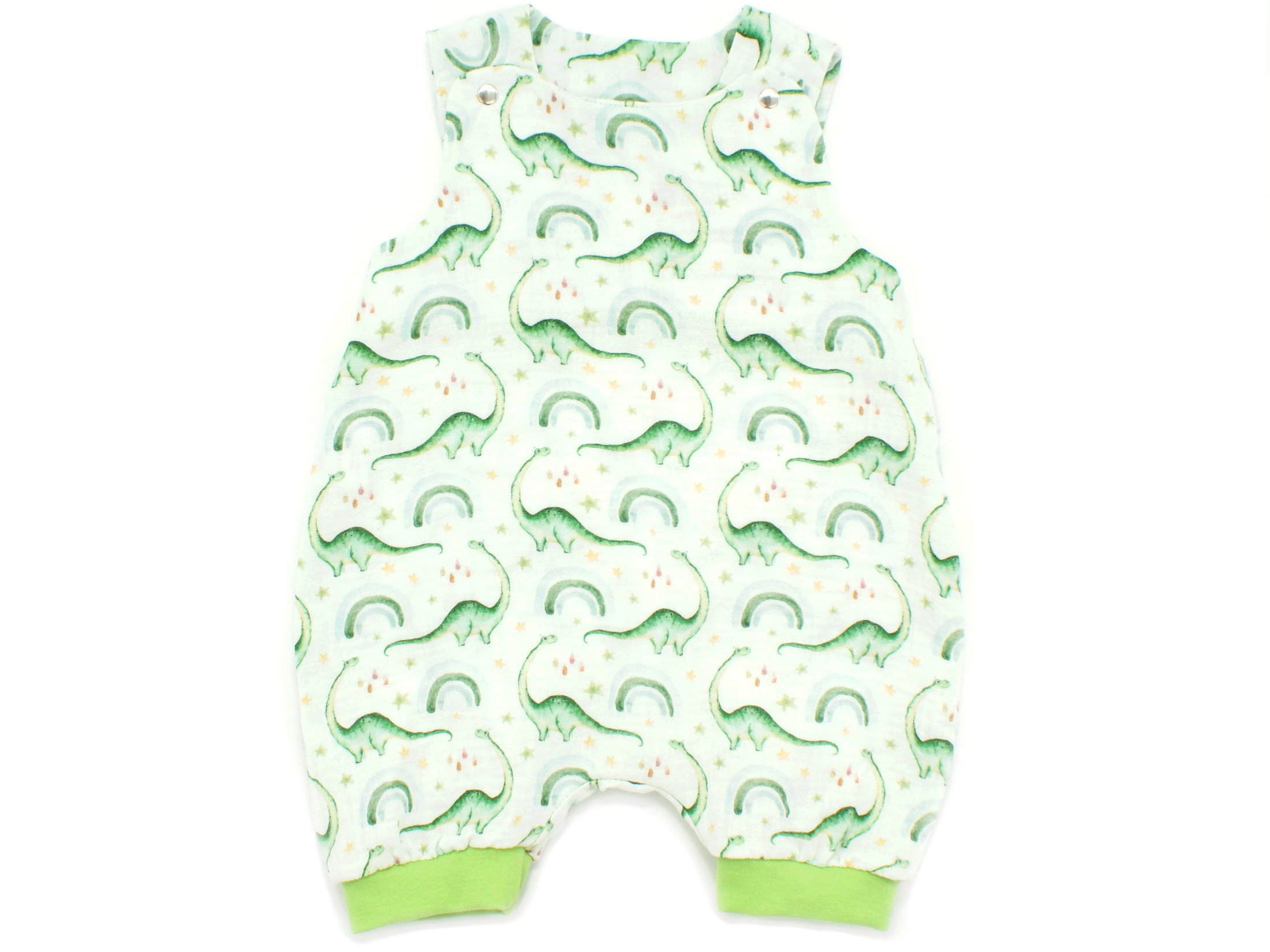 Musselin Baby Kurzstrampler "Dinos" grün
