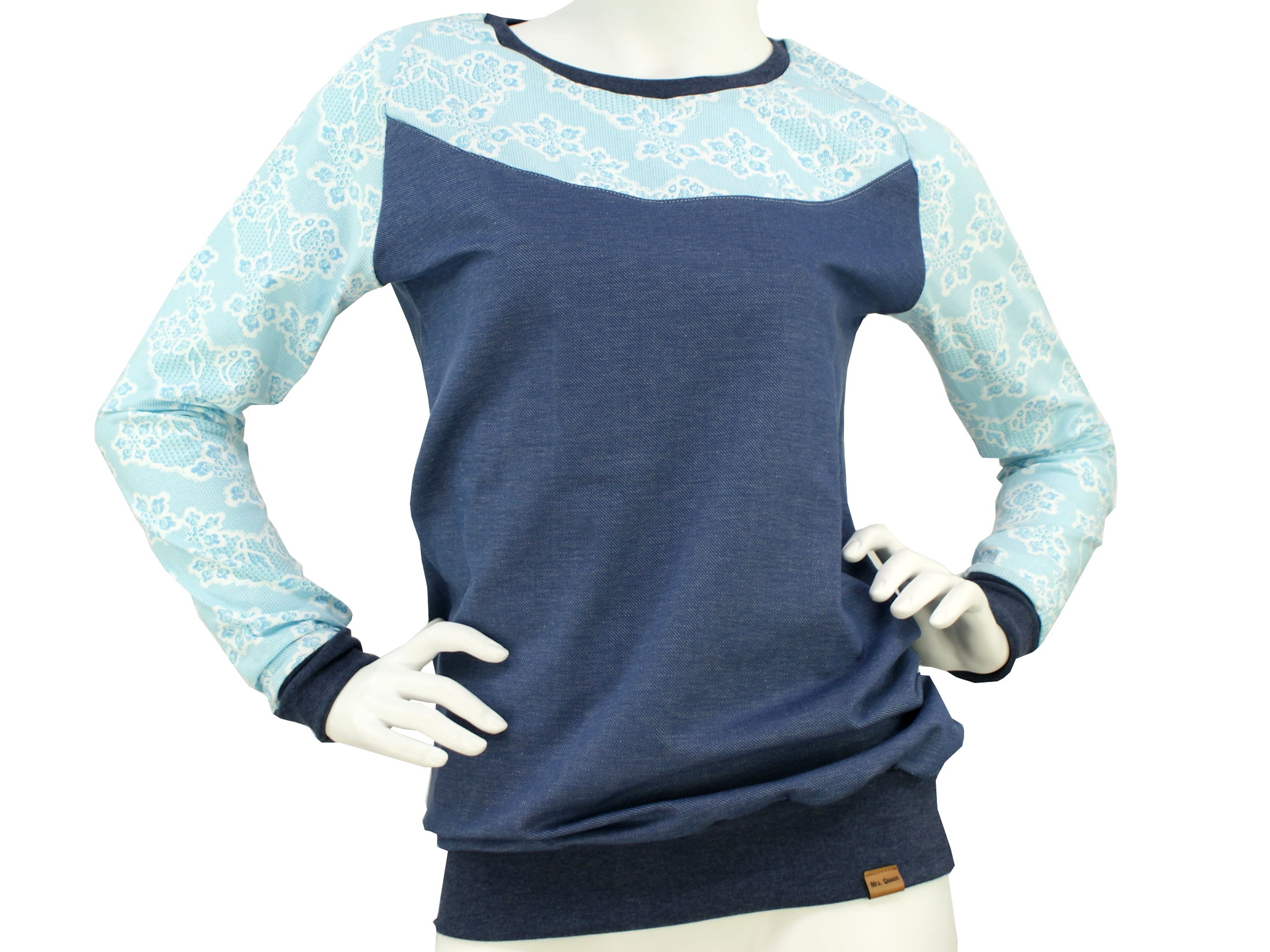 Damenshirt Pullover "Lacy Blue" blau weiß