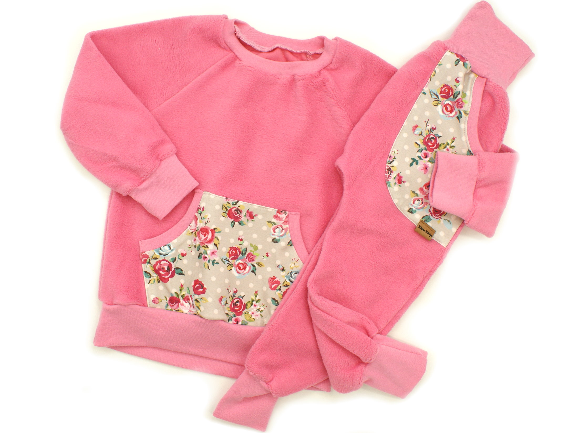 Kinder Fleecepullover mit Tasche "Rosenliebe" rosa