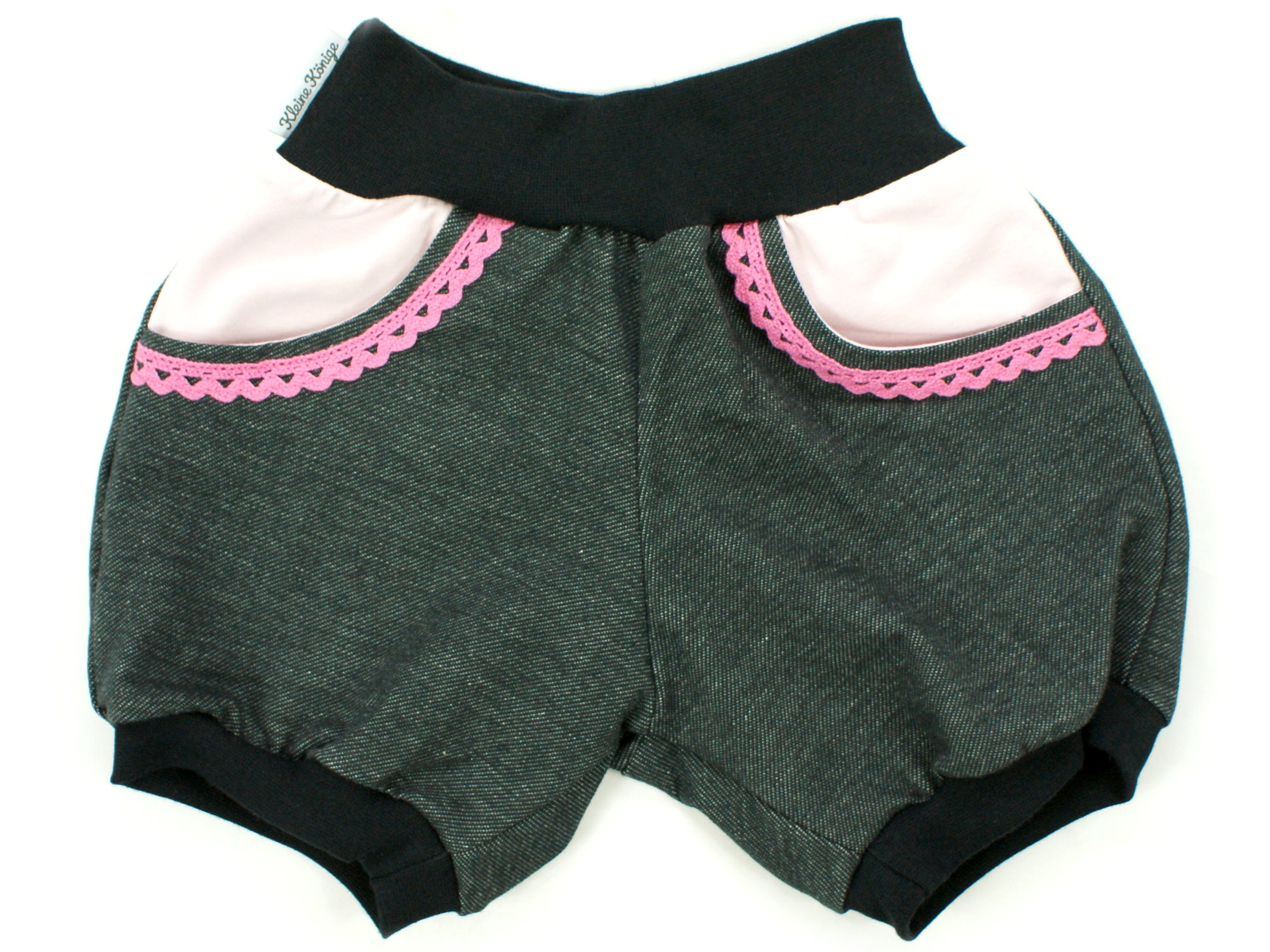 Kinder Sommer Shorts mit Taschen Jeansjersey schwarz rosa