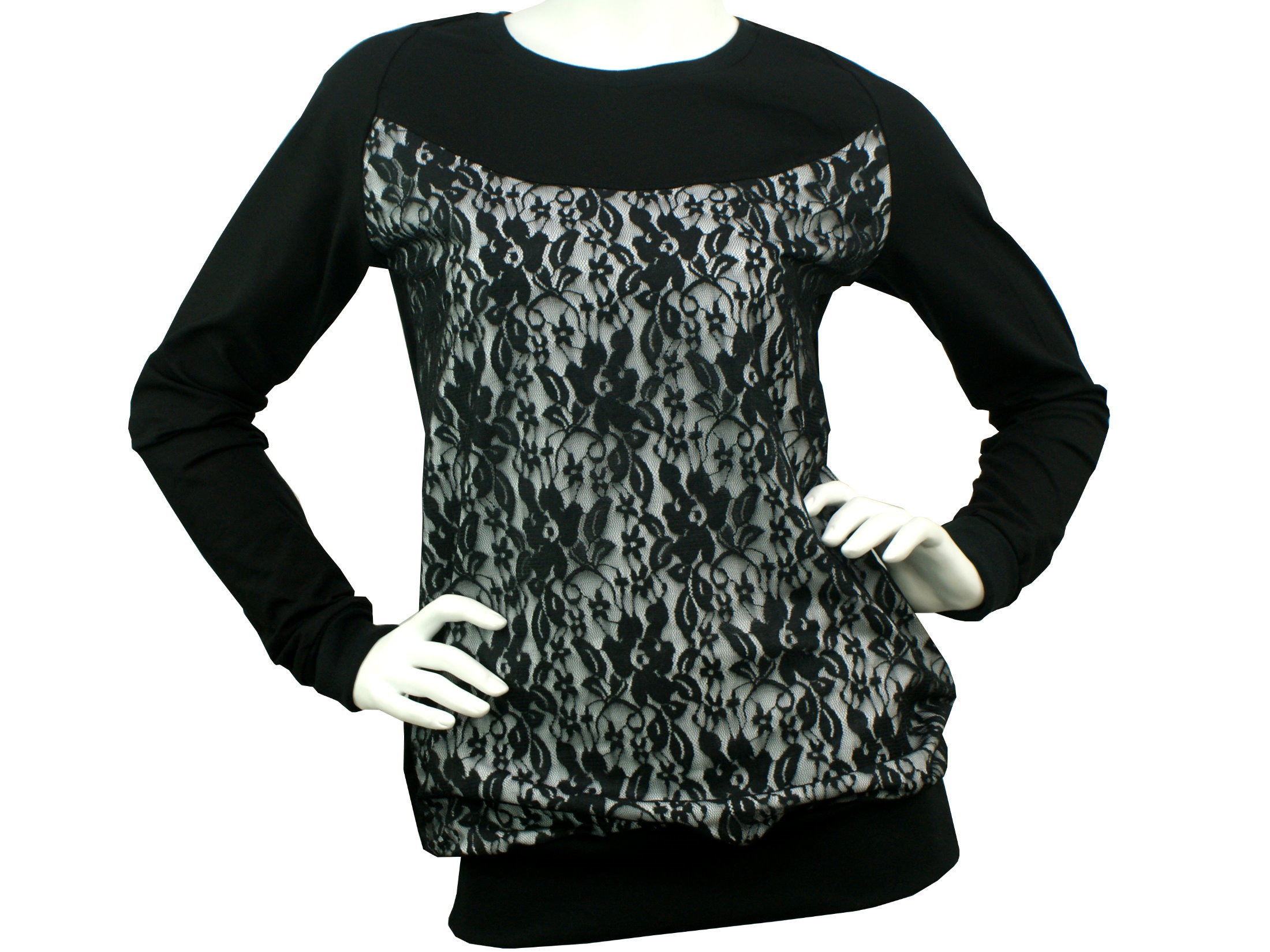 Damenshirt Pullover Allover "Lace" schwarz in 5 Farben