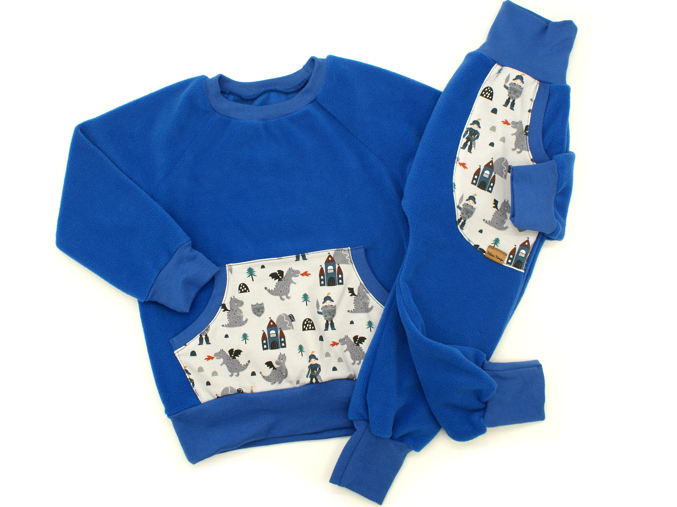 Kinder Fleecepullover mit Tasche "Drachenritter" royalblau