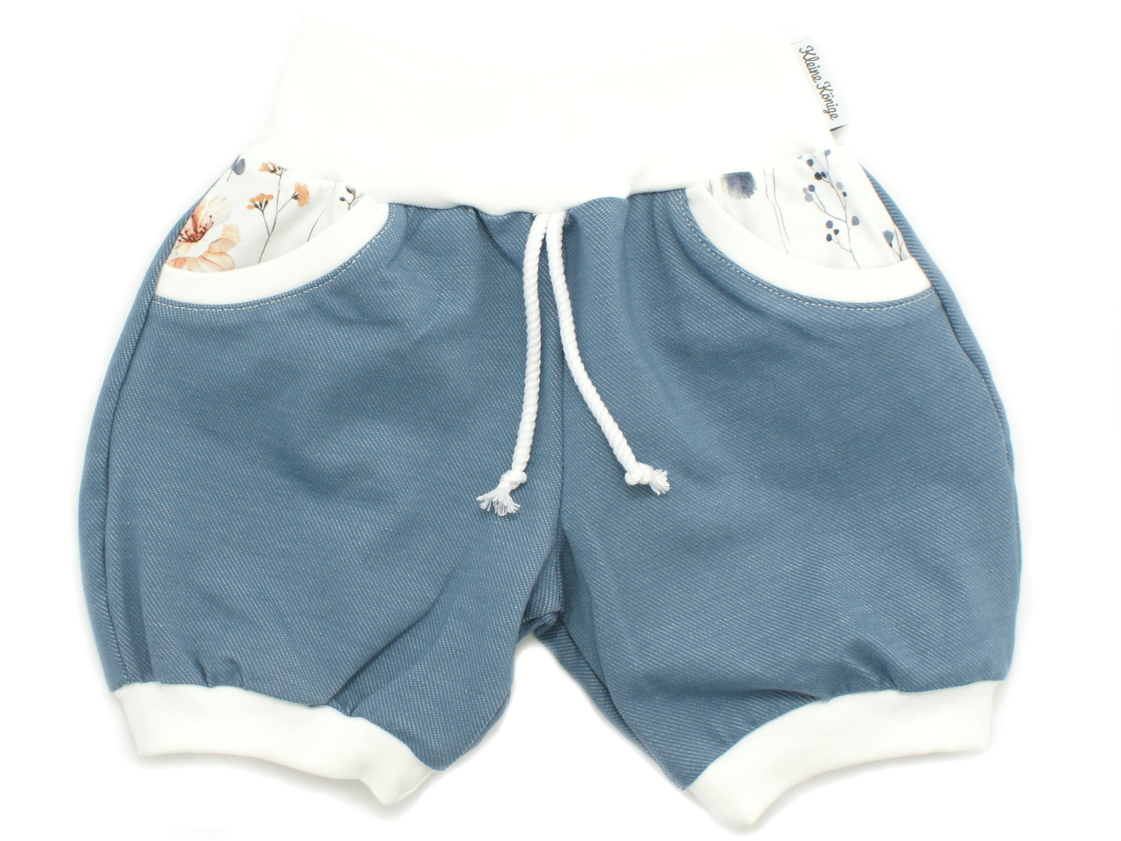 Kinder Sommer Shorts mit Taschen "Wiesenblumen" Jeansjersey hellblau 