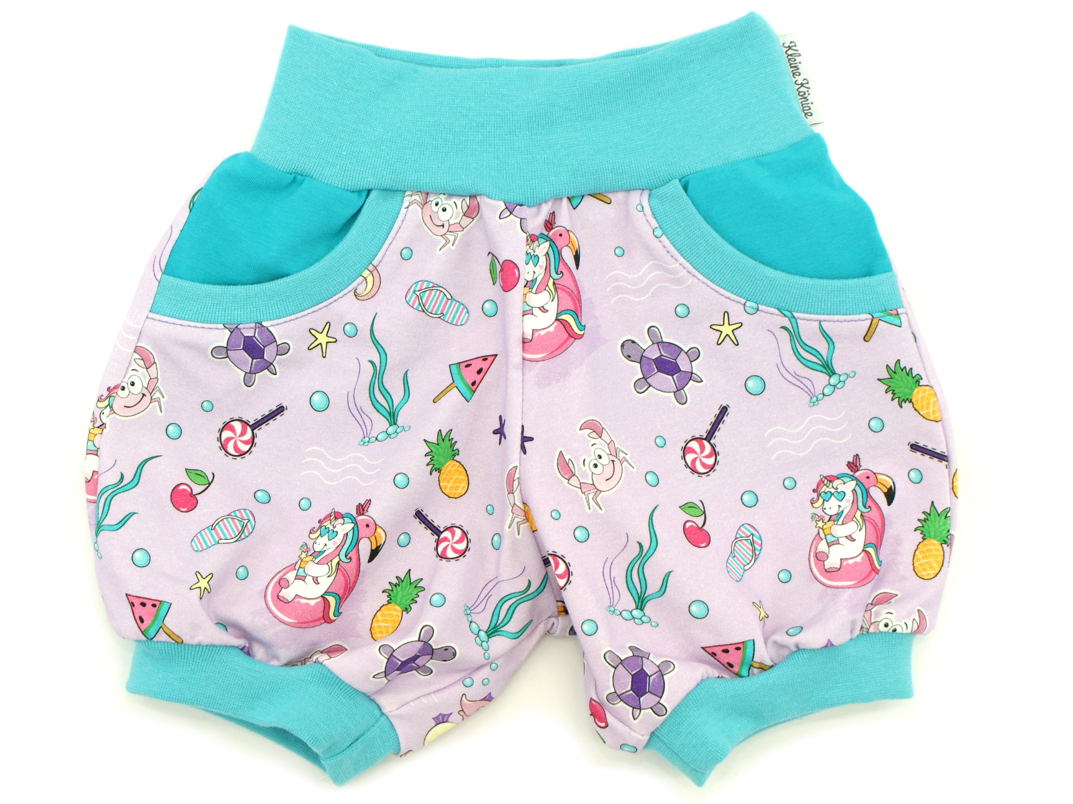 Kinder Sommer Shorts mit Taschen "Unicornparty" flieder aqua