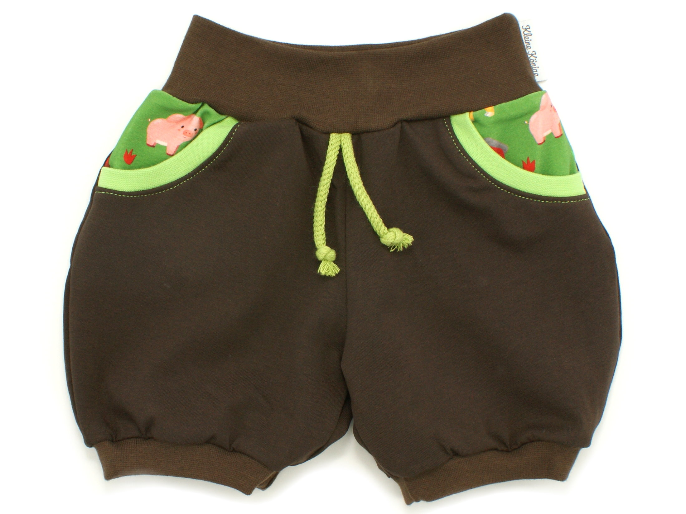 Kinder Sommer Shorts mit Taschen "Happy Farm" braun grün