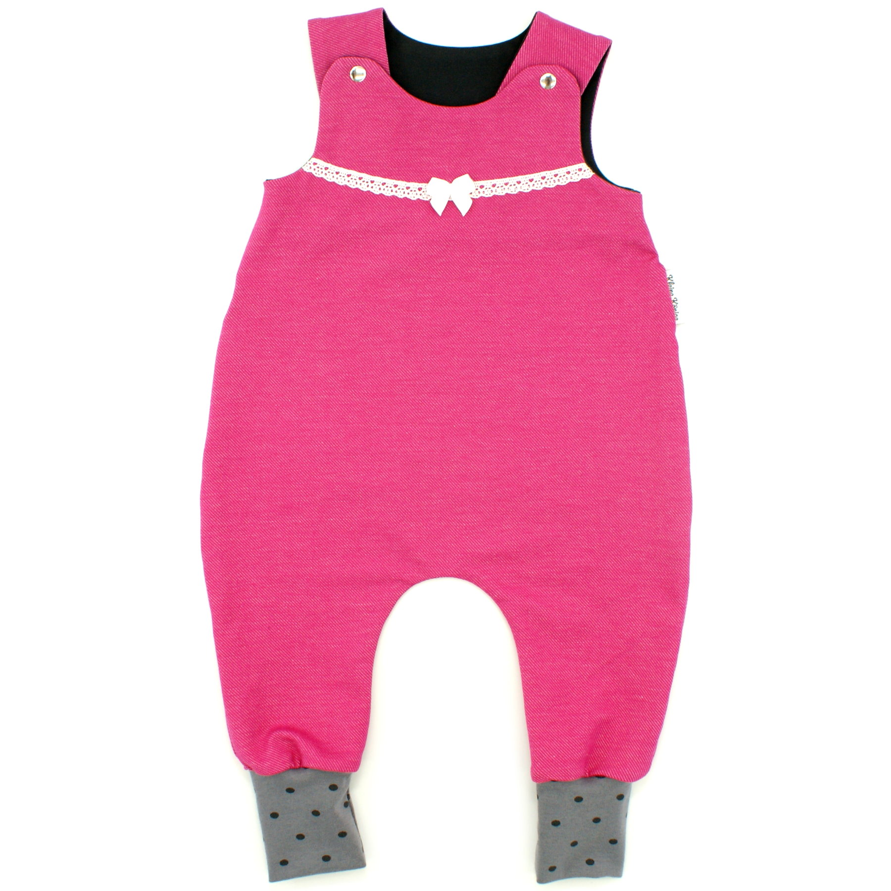 Baby Strampler Jeansjersey pink Punkte grau