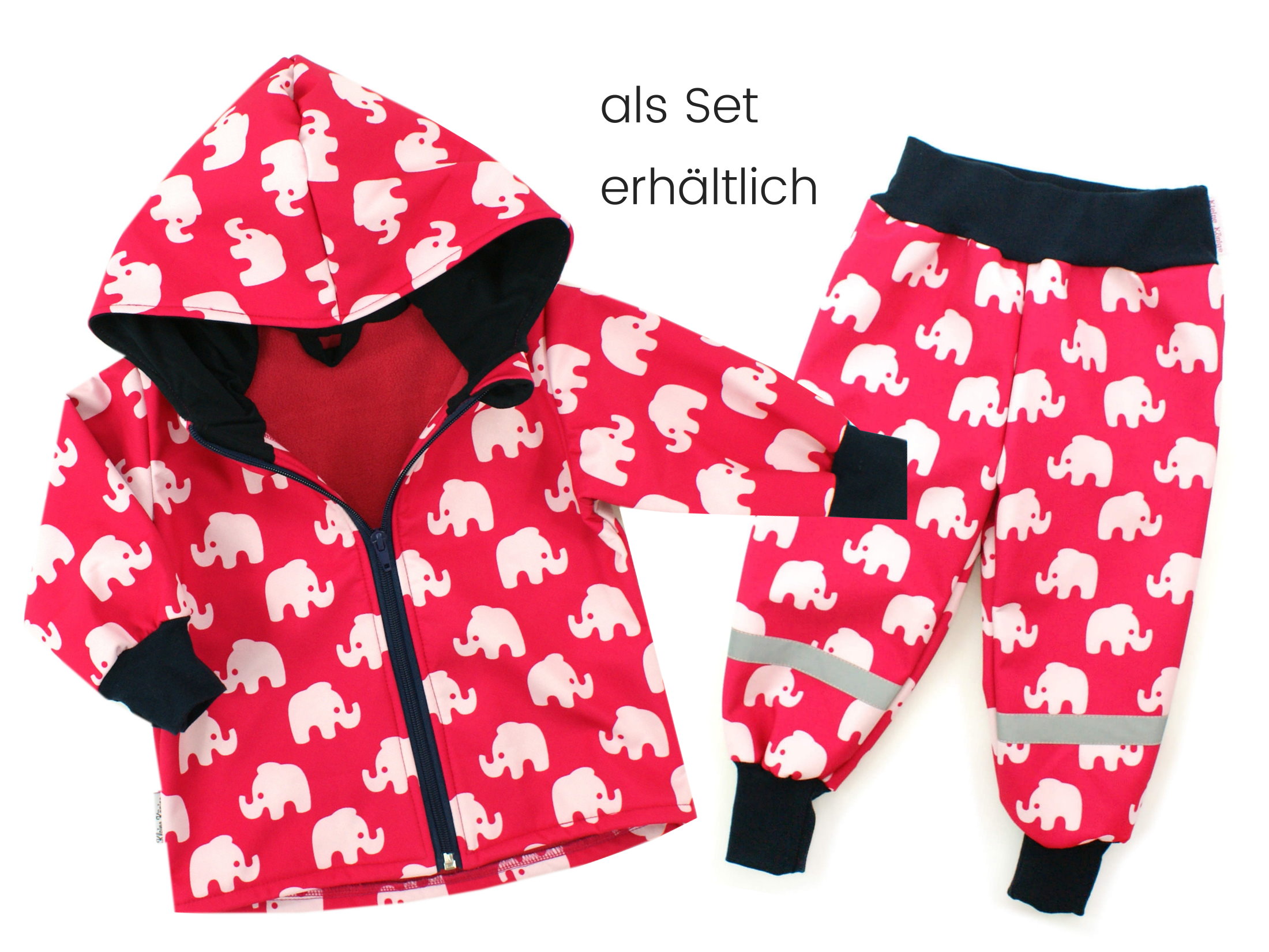 Kinder Softshell-Jacke "Elefanten" pink marineblau