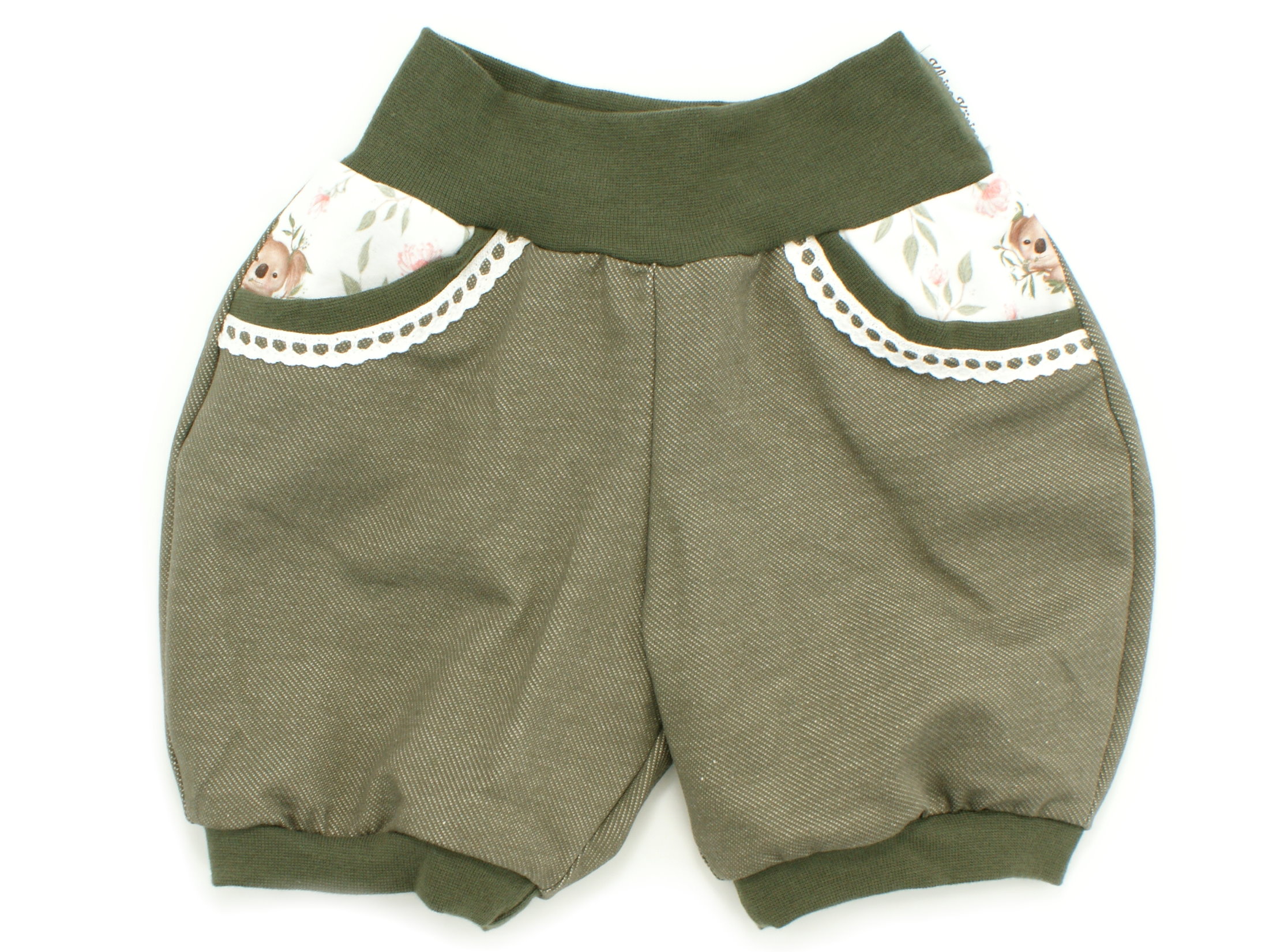 Kinder Sommer Shorts mit Taschen "Sweet Koalas" oliv Jeansjersey