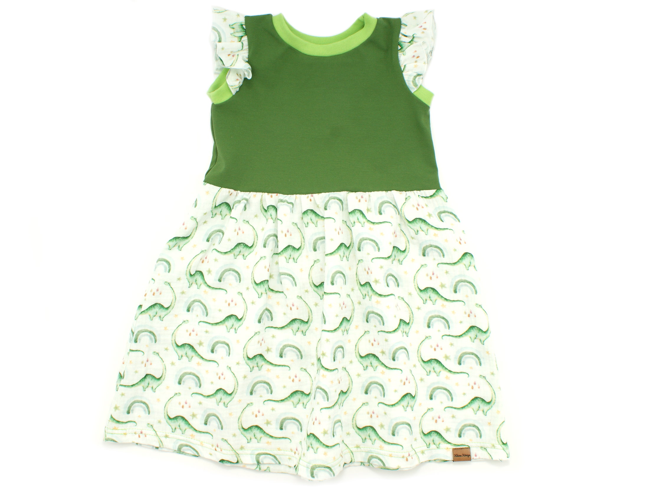 Musselin Kinderkleid mit Rüschen "Dinos" grün