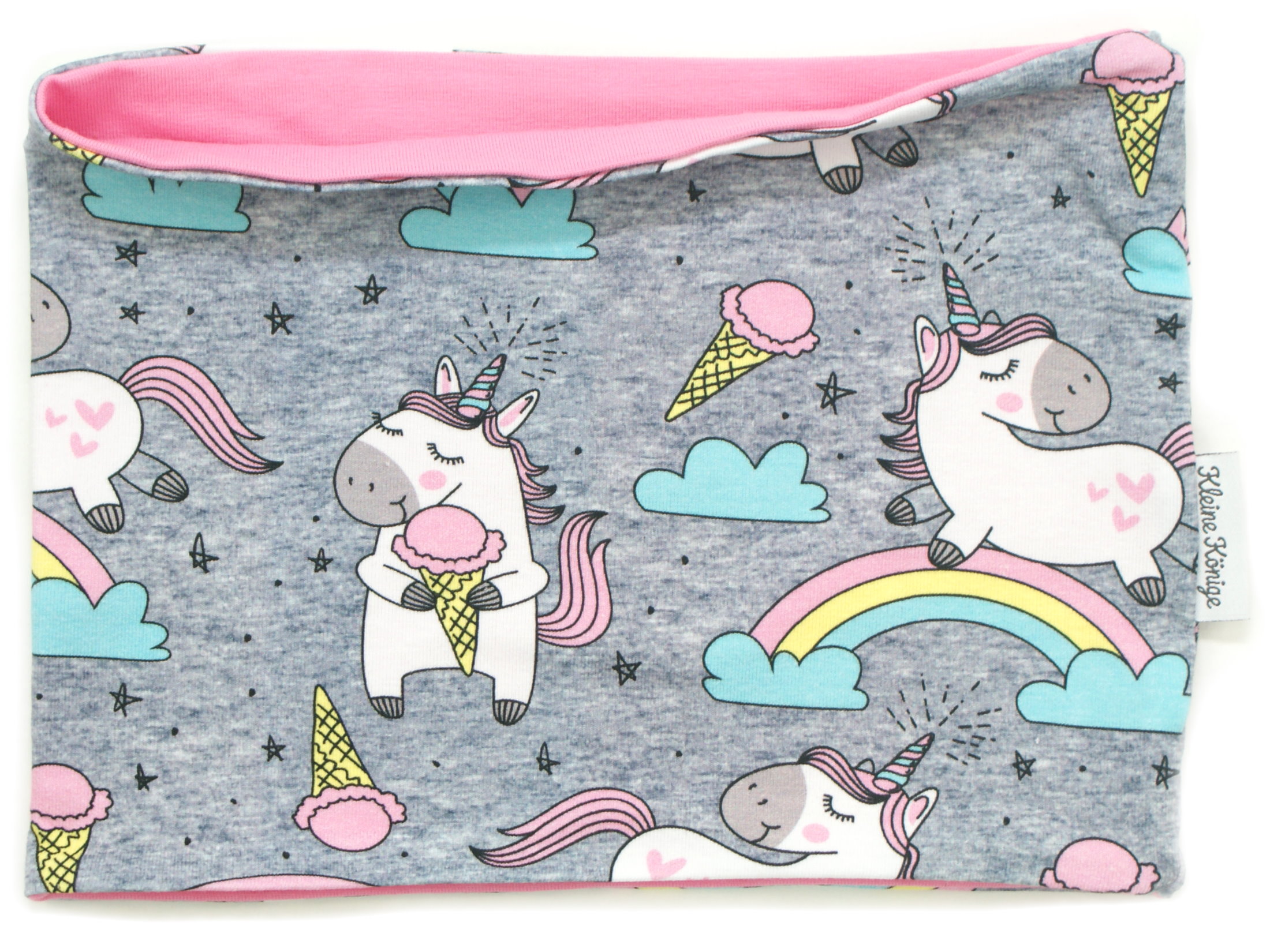 Kinderloop Schal Einhorn "Happy Unicorn" grau rosa