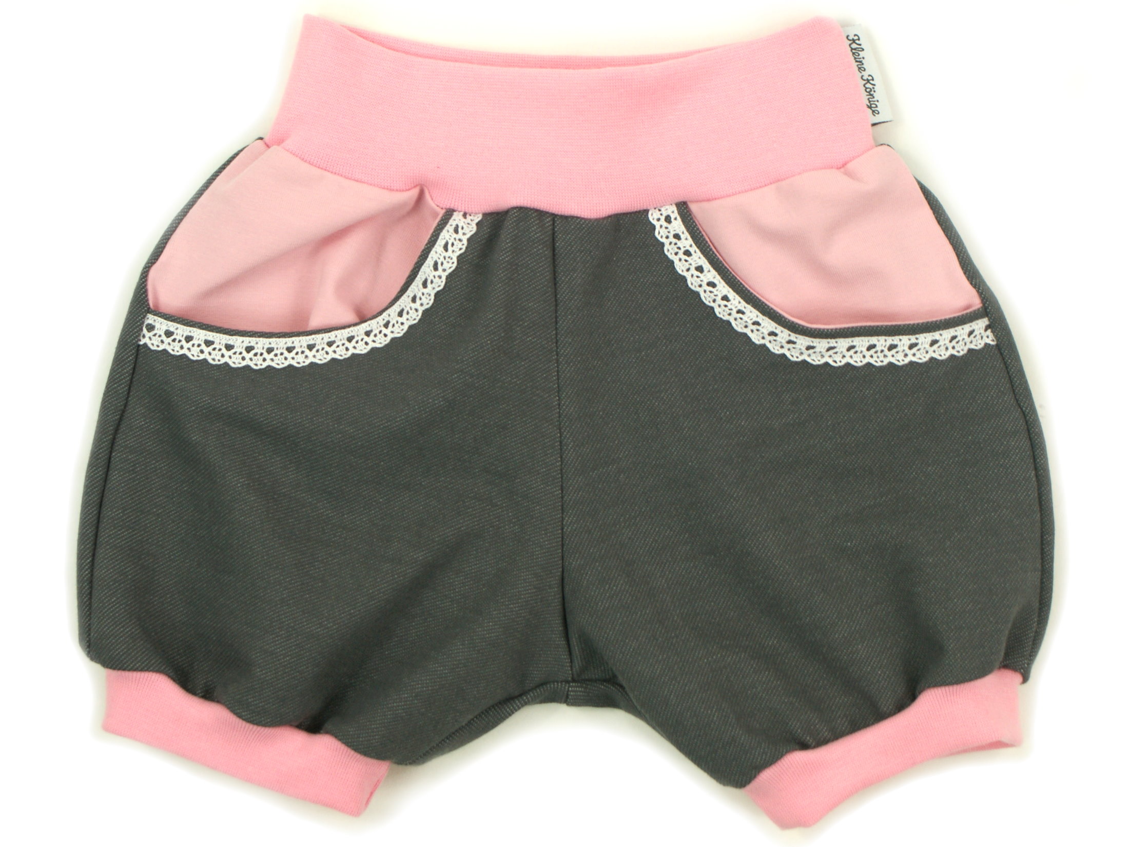 Kinder Sommer Shorts mit Taschen Jeansjersey grau rosa