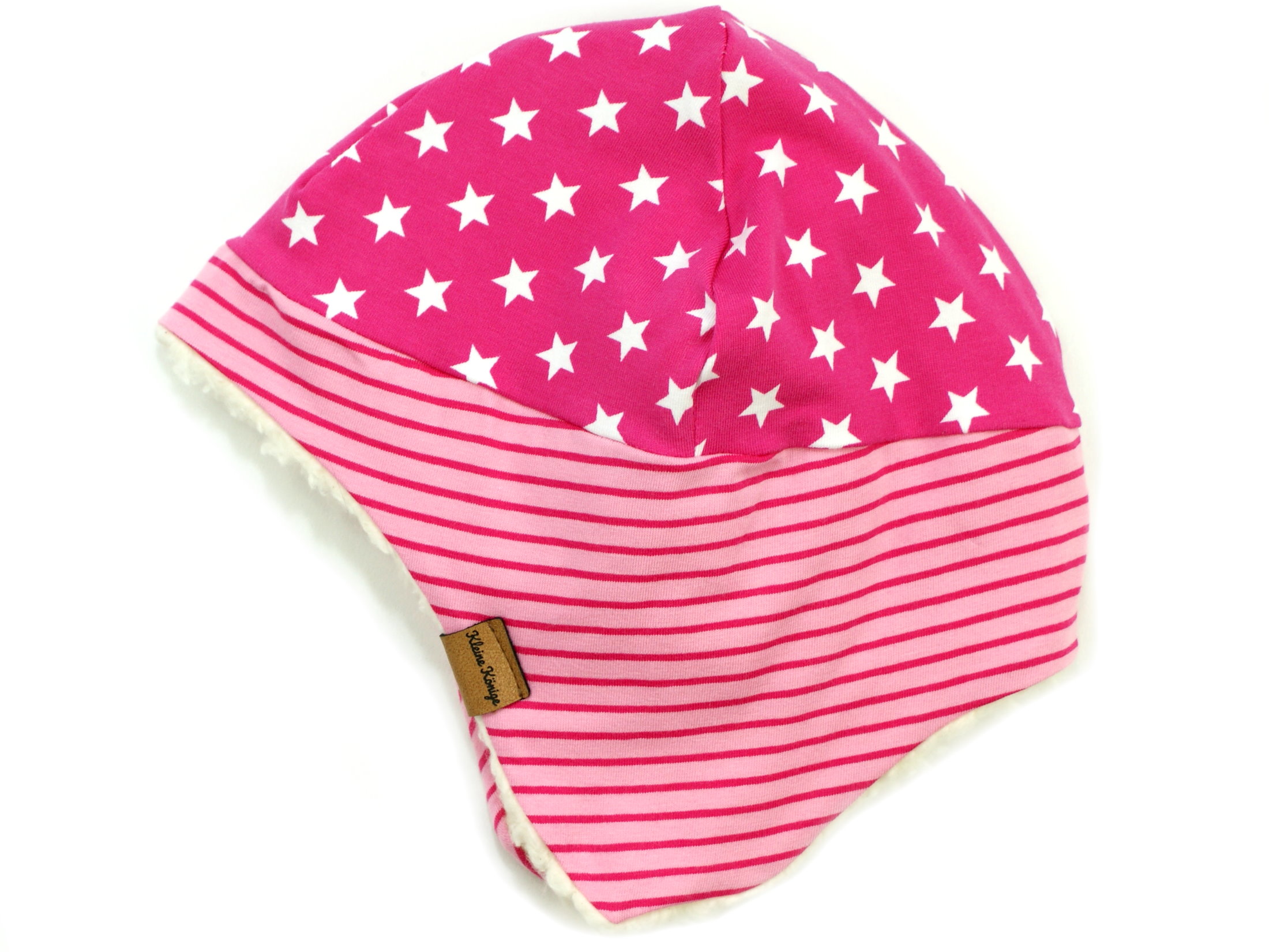 Wintermütze mit Teddyfell "Superstar" pink weiß