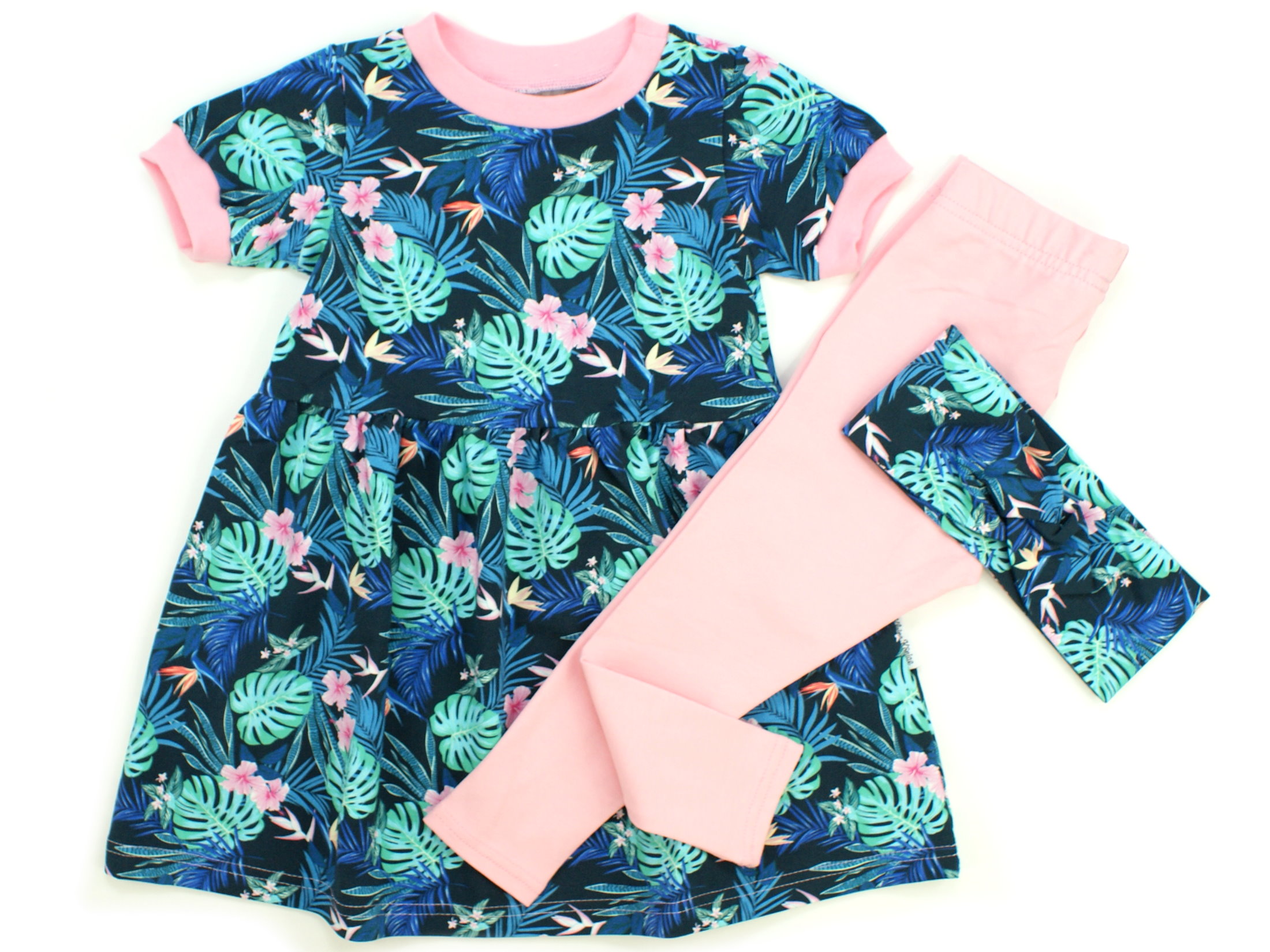 Kinderkleid Tunika  "Tropic" marineblau rosa