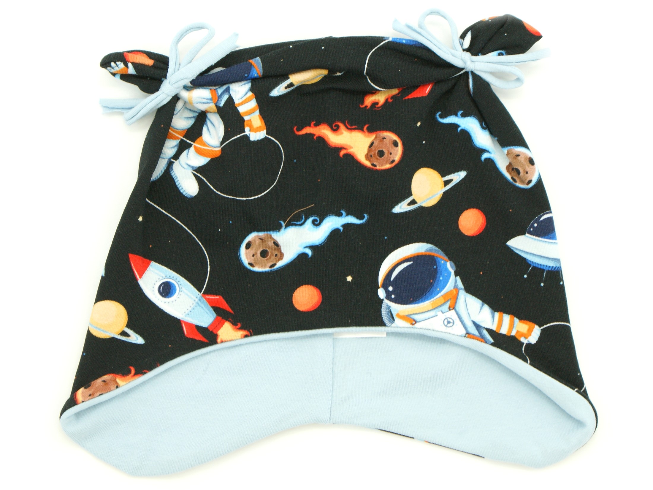 Kindermütze mit Teddyohren "Raumfahrer Luke" schwarz hellblau