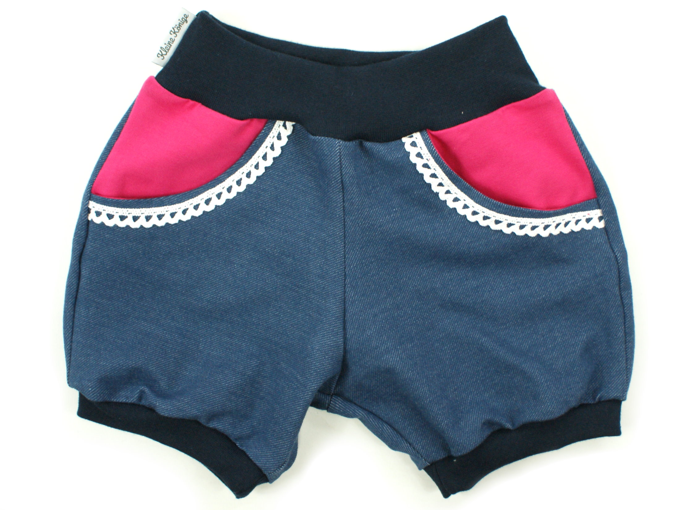 Kinder Sommer Shorts mit Taschen Jeansjersey blau pink
