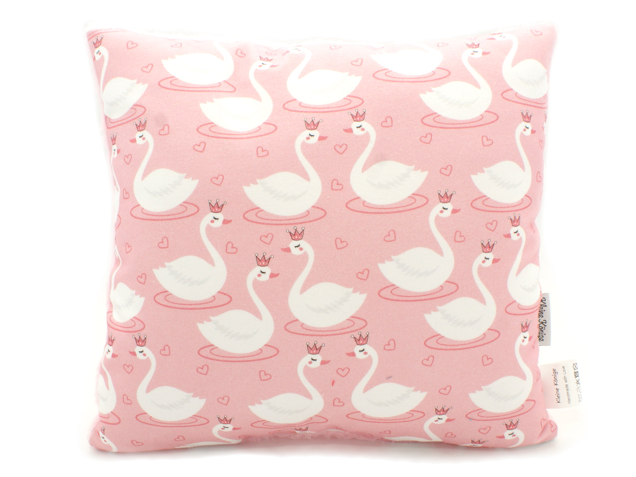 Kinderkissen "Swan Love" rosa mit Kuschelfleece